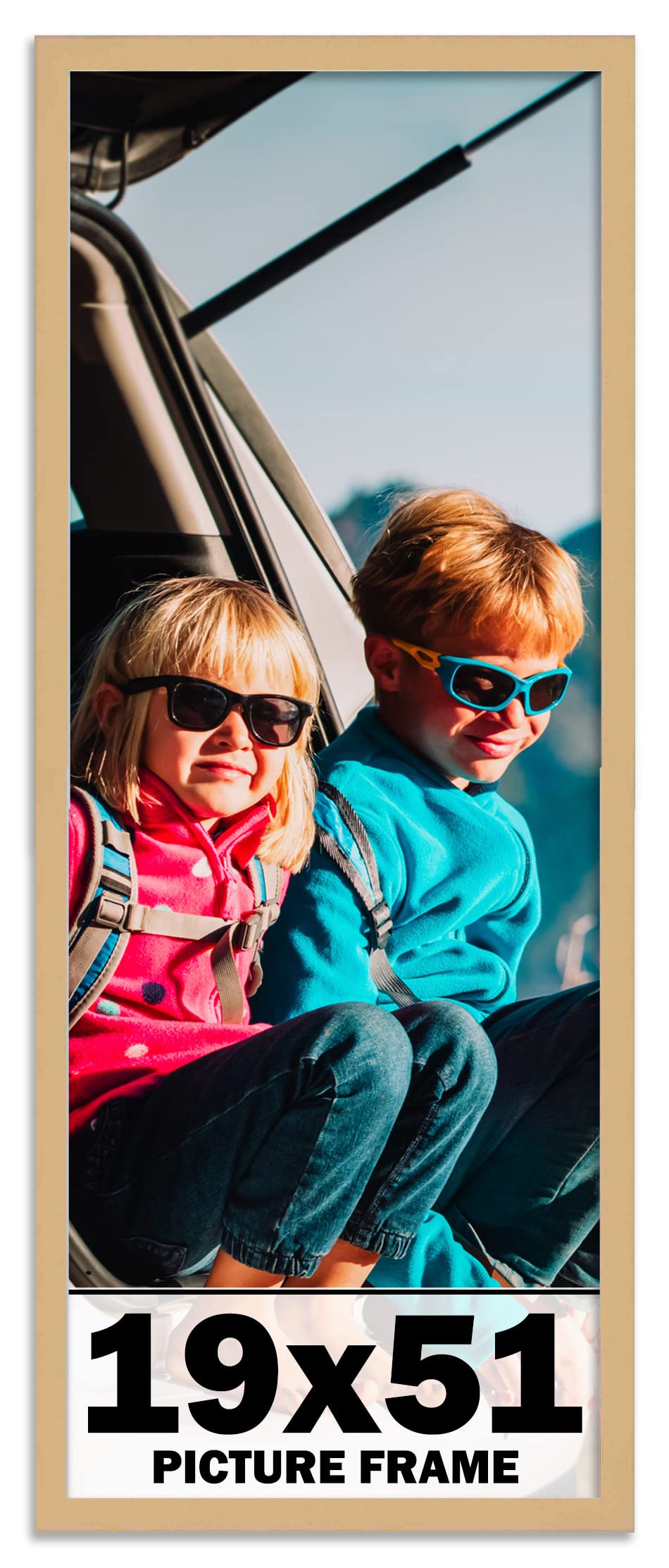 19x51 Natural Brown Wood Picture Frame - Shatterproof UV Acrylic Front & Acid-Free Backing - Modern Wall Photo Frame for Family Portraits, Living Room Decor, Bedroom Art Display - Includes Hanging Hardware (No Mat)