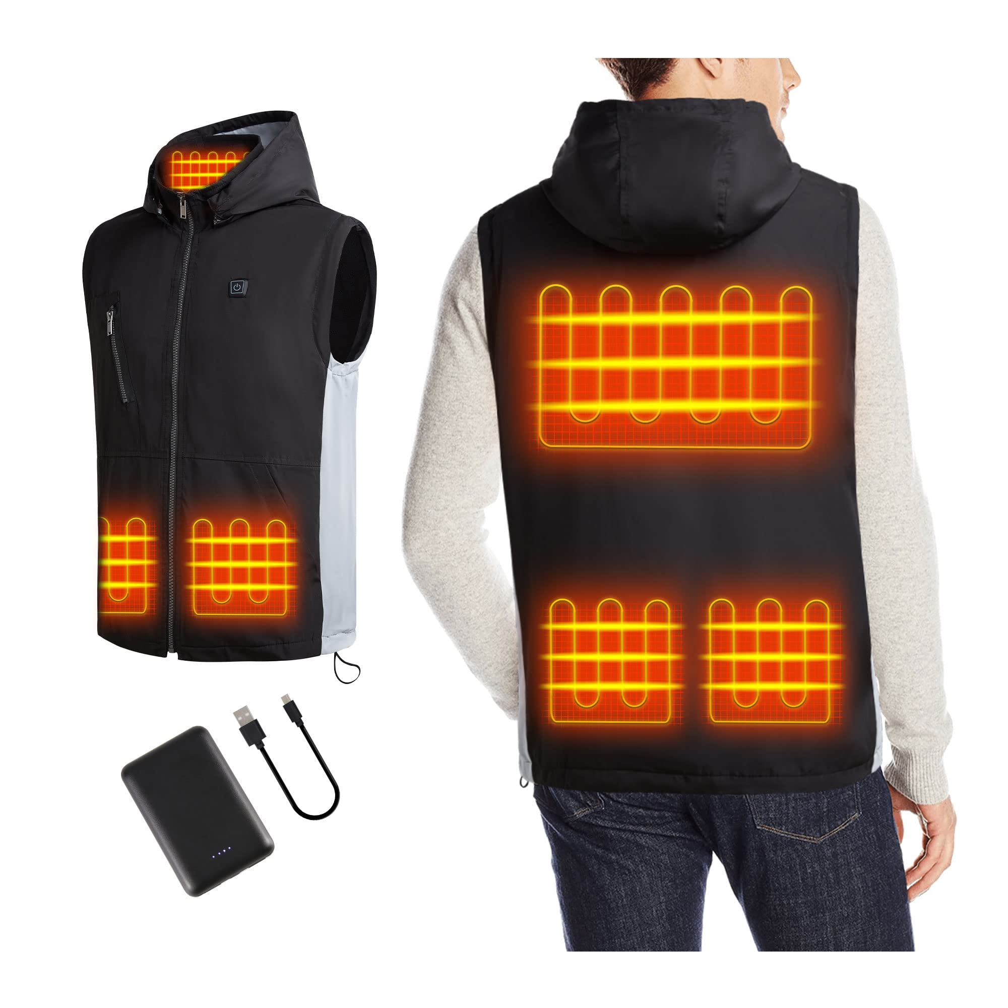 Men's Heated Vest with 10000mAh Battery Pack - USB Rechargeable Winter Heated Jacket for Skiing, Fishing & Hunting - Perfect for Outdoor Activities in Cold Weather