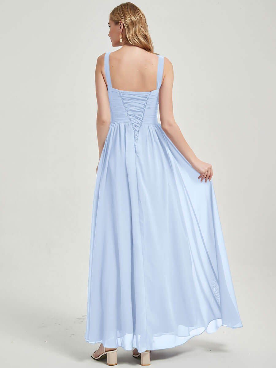 Cornflower Blue Bridesmaid Dress - V Neck Sleeveless with Wide Straps & Pleated Design for Wedding Party, Formal Events & Special Occasions