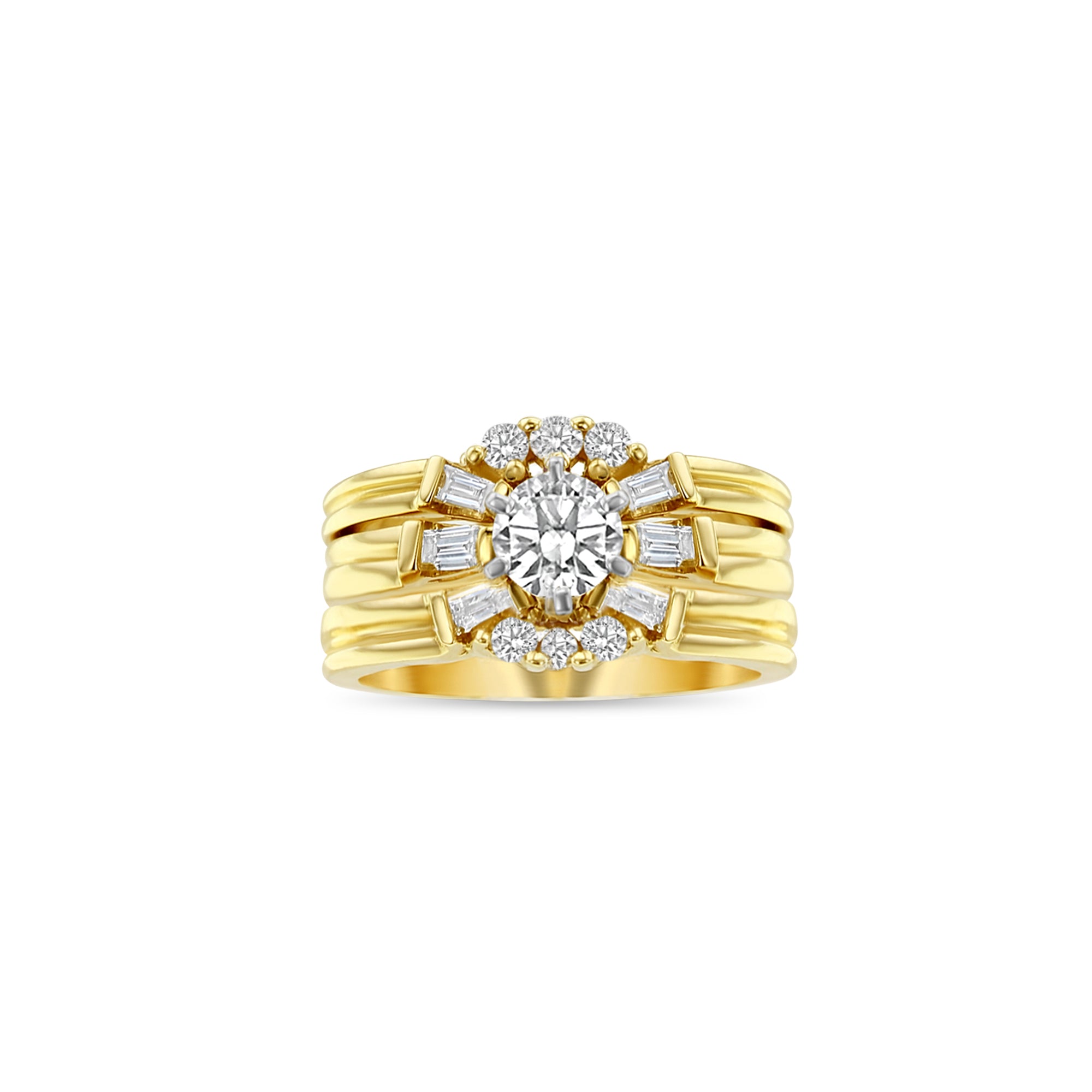 Exquisite Three Ring Set with Diamond & Baguette Accents – Perfect for Engagement, Wedding & Anniversary Gifts