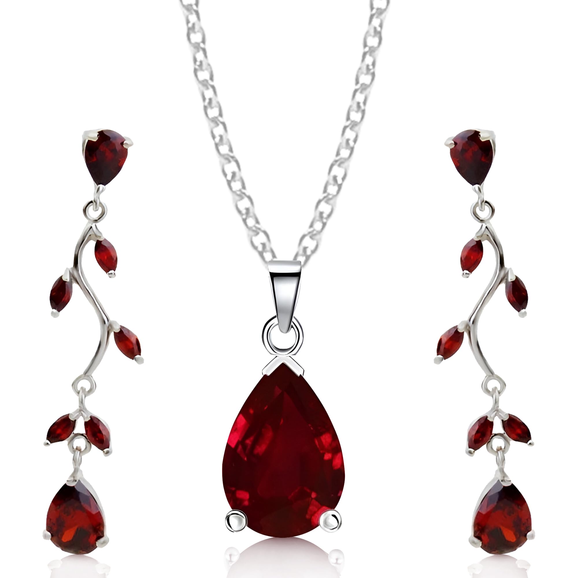 Crystalline Azuria Jewelry Set - Zirconia Teardrop Necklace & Earrings for Women | White Gold Plated Costume Jewelry | Perfect for Weddings, Parties & Special Occasions