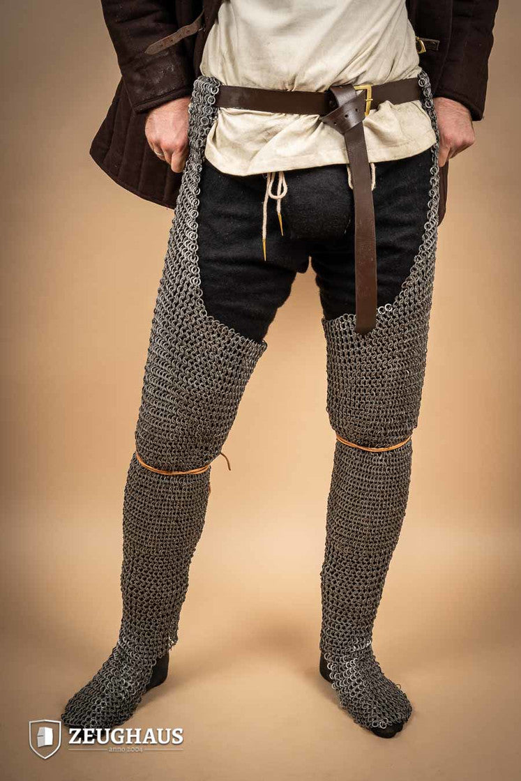Chainmail Leg Armor - Flat Ring Wedge Riveted 9mm Steel Oiled Medieval Leg Protection for LARP, Cosplay & Renaissance Fairs
