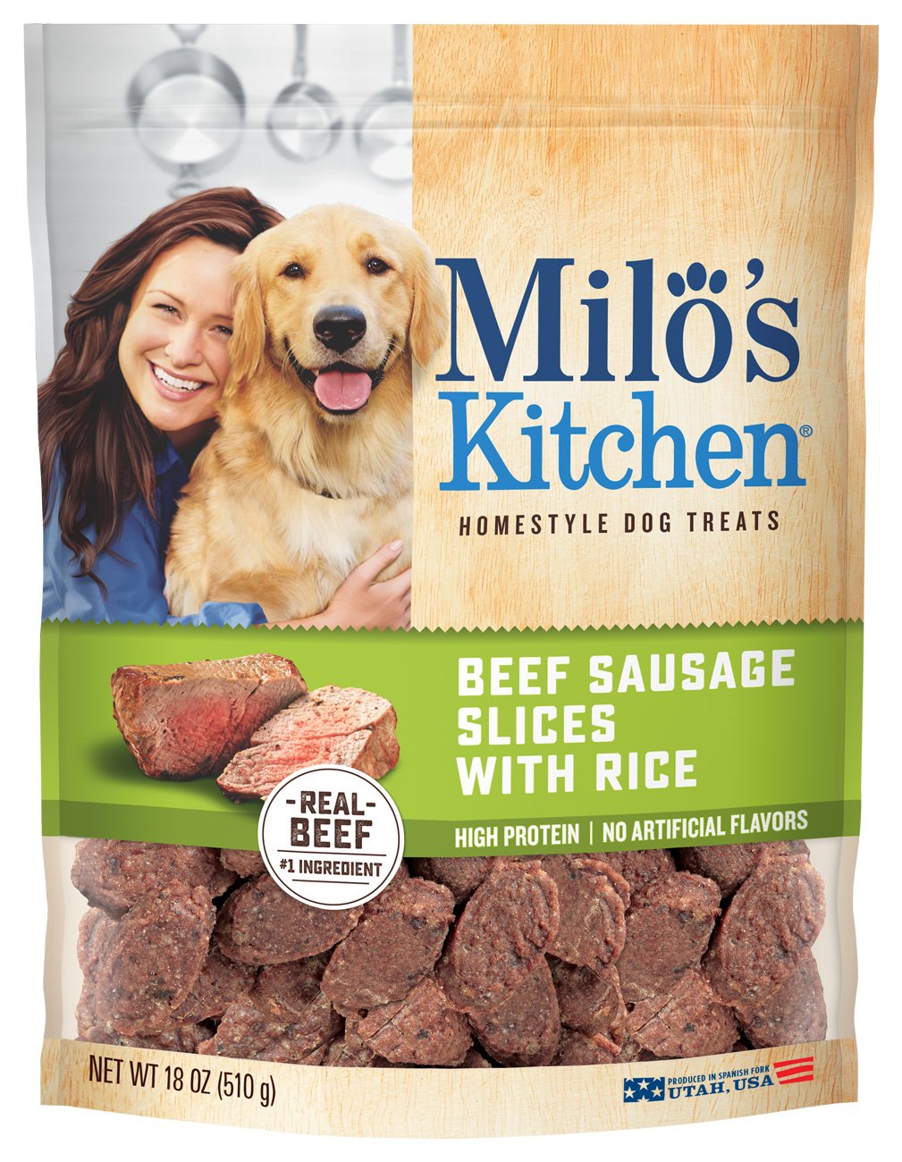 Milo's Kitchen Beef Sausage Rice Dog Treats - 18oz for Training & Rewards