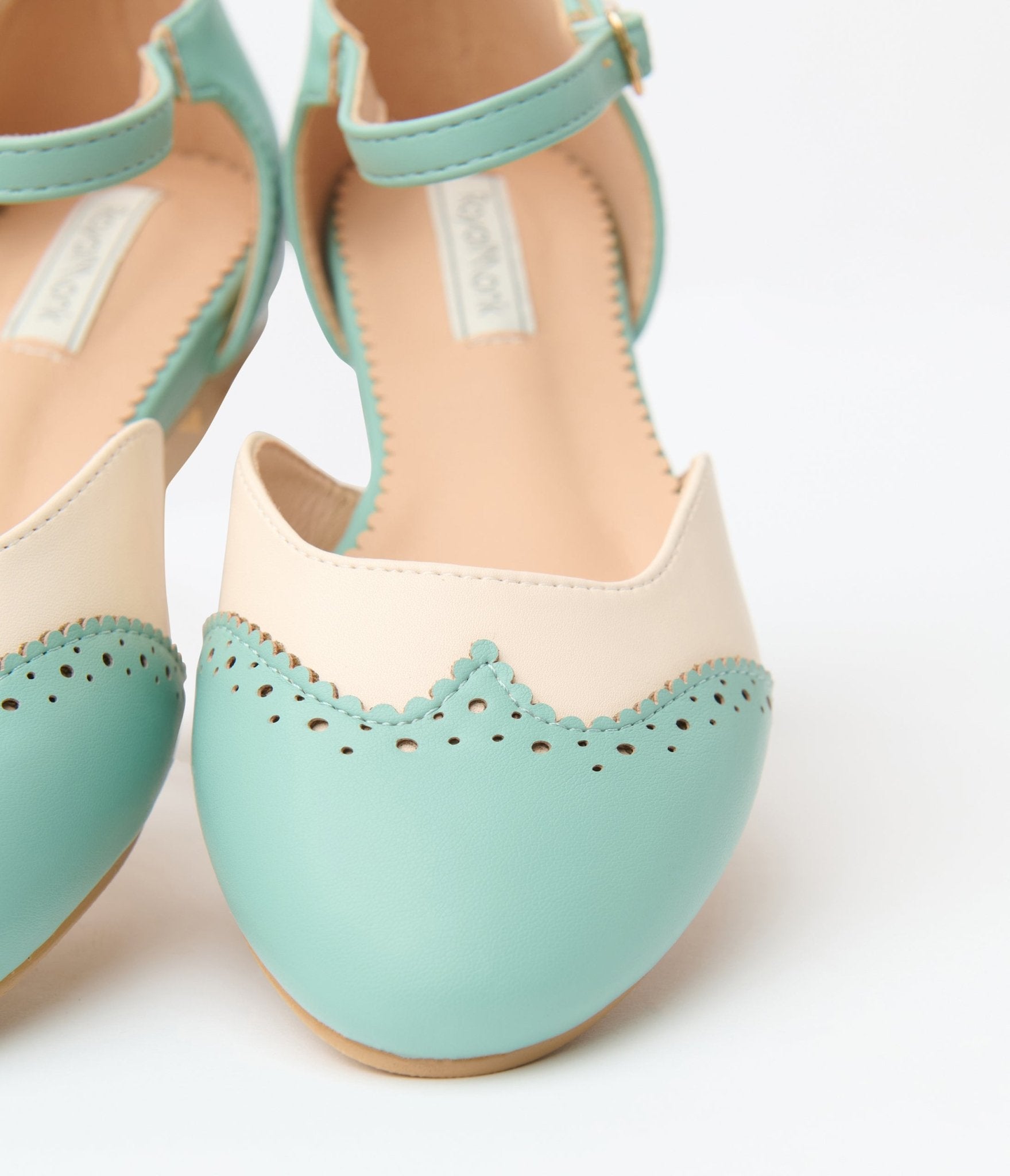 Mint & Cream Leatherette Saddle Mary Jane Flats - Comfortable Women's Casual Shoes for Work, Office & Everyday Wear