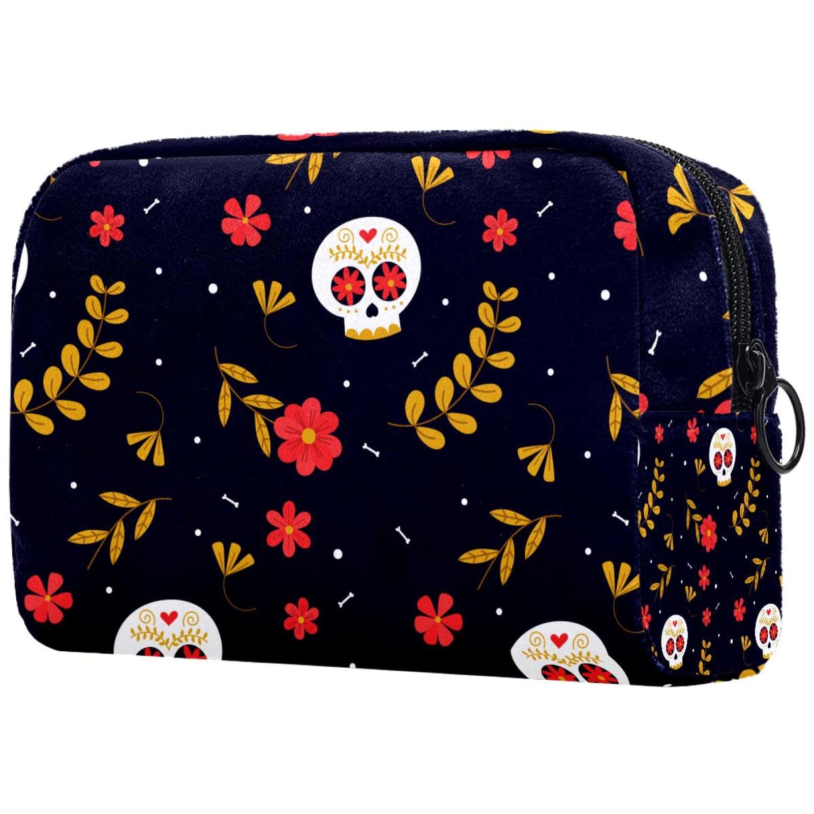 Stylish Skull Print Cosmetic Bag for Women - Cute Fashion Makeup Pouch, Roomy Travel Toiletry Organizer - Perfect Gift for Girls & Women - Use for Travel, Gym, Daily Essentials Storage