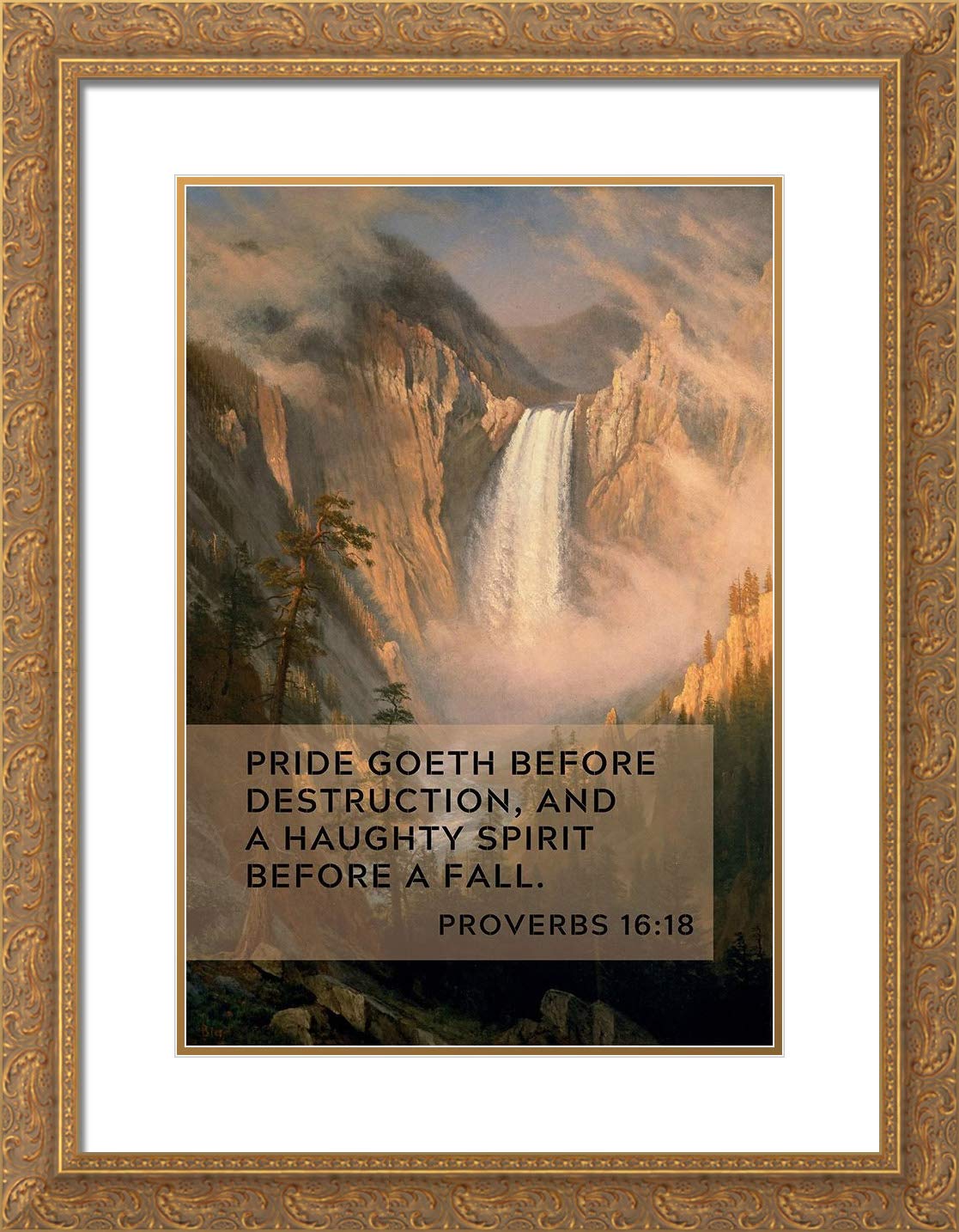 Albert Bierstadt Yellowstone Falls Art Print - Gold Framed Bible Verse Proverbs 16:18 for Home Decor