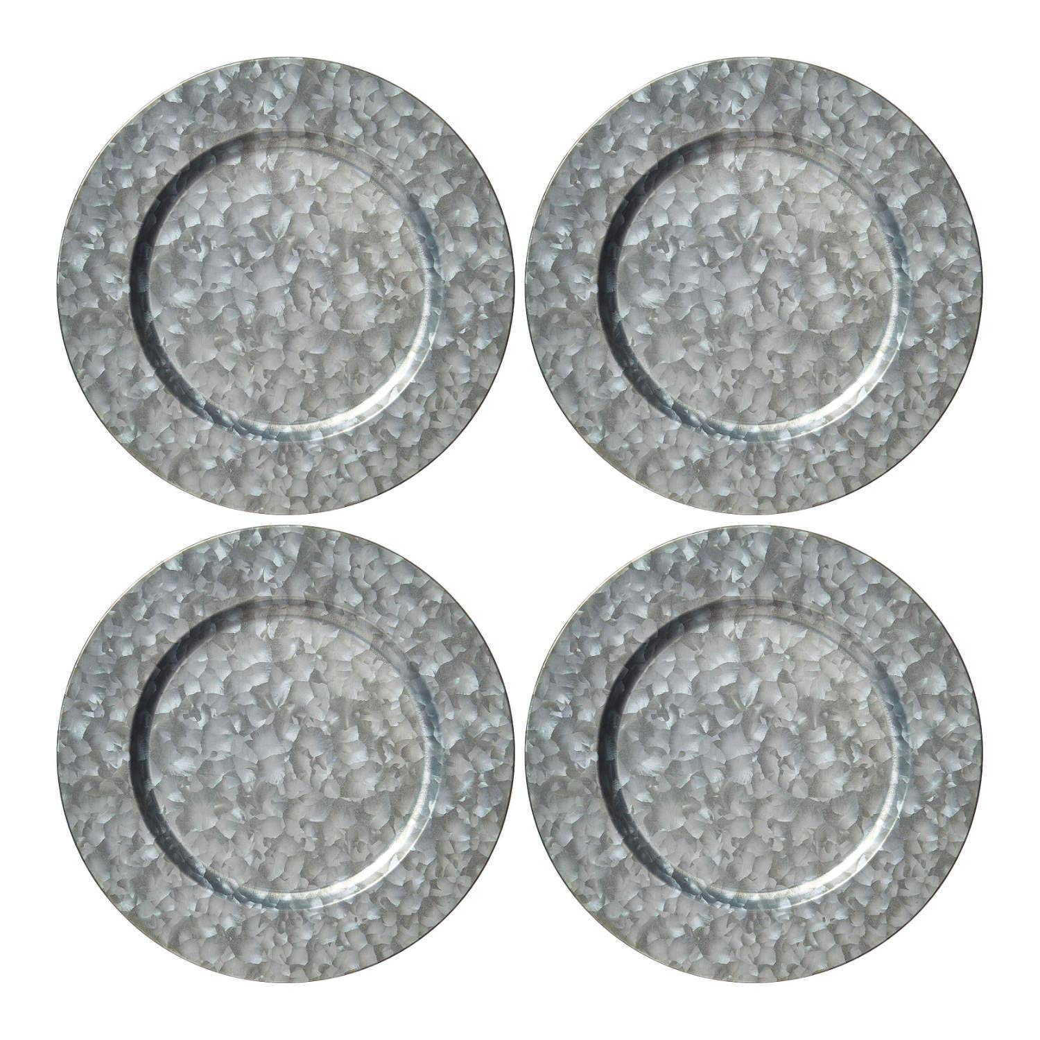 KX-WARE 13-inch Silver Galvanized Steel Charger Plates - Set of 4 Classic Dinnerware for Formal Dining, Wedding Decor & Holiday Table Settings