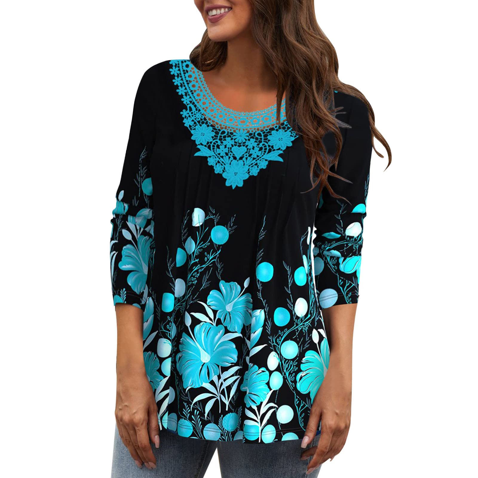 Women's Striped Printed Round Neck Tee Shirt - 3/4 Sleeve O-Neck Summer Tops for Casual Wear, Outfits & Daily Comfort
