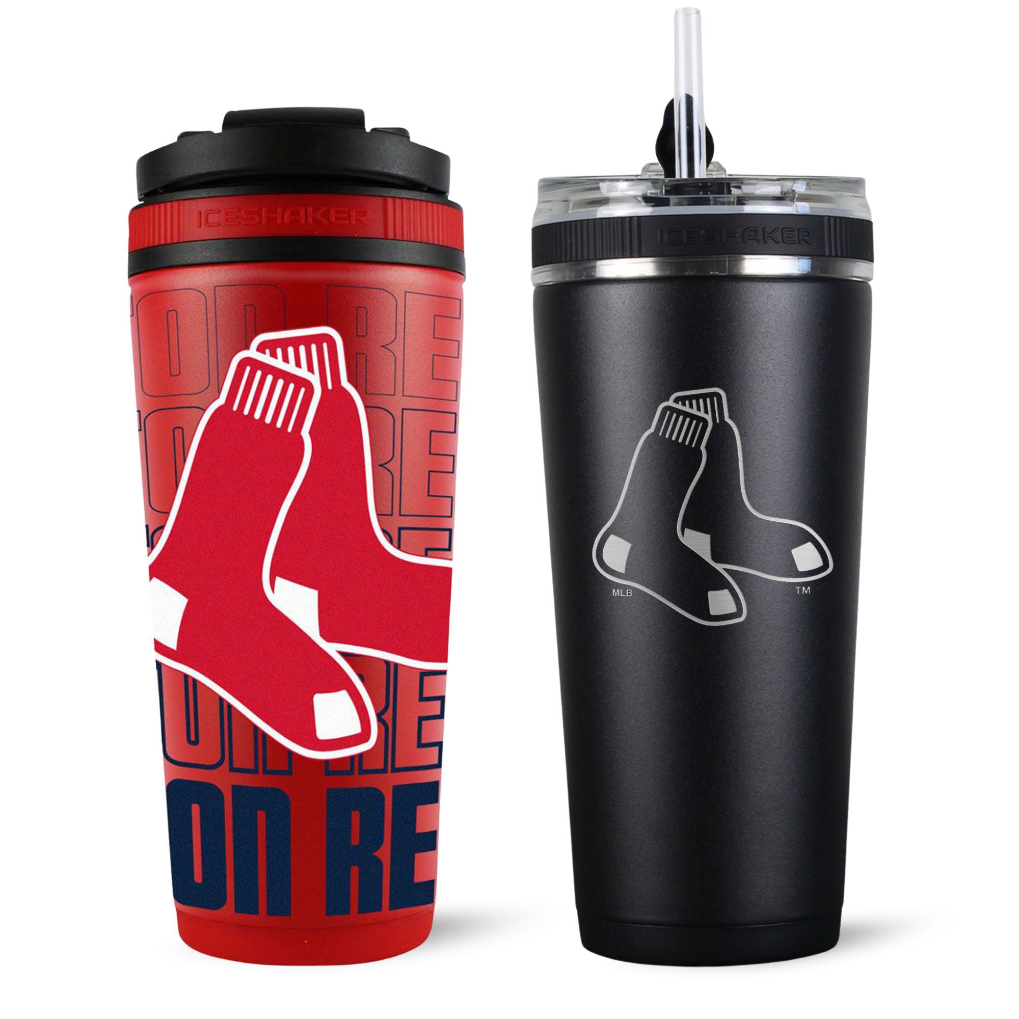 Boston Red Sox 4D Ice Shaker & Flex Bottle Bundle - MLB Team Sports Water Bottle for Gym, Workouts & Outdoor Activities - Keeps Drinks Cold for 24 Hours