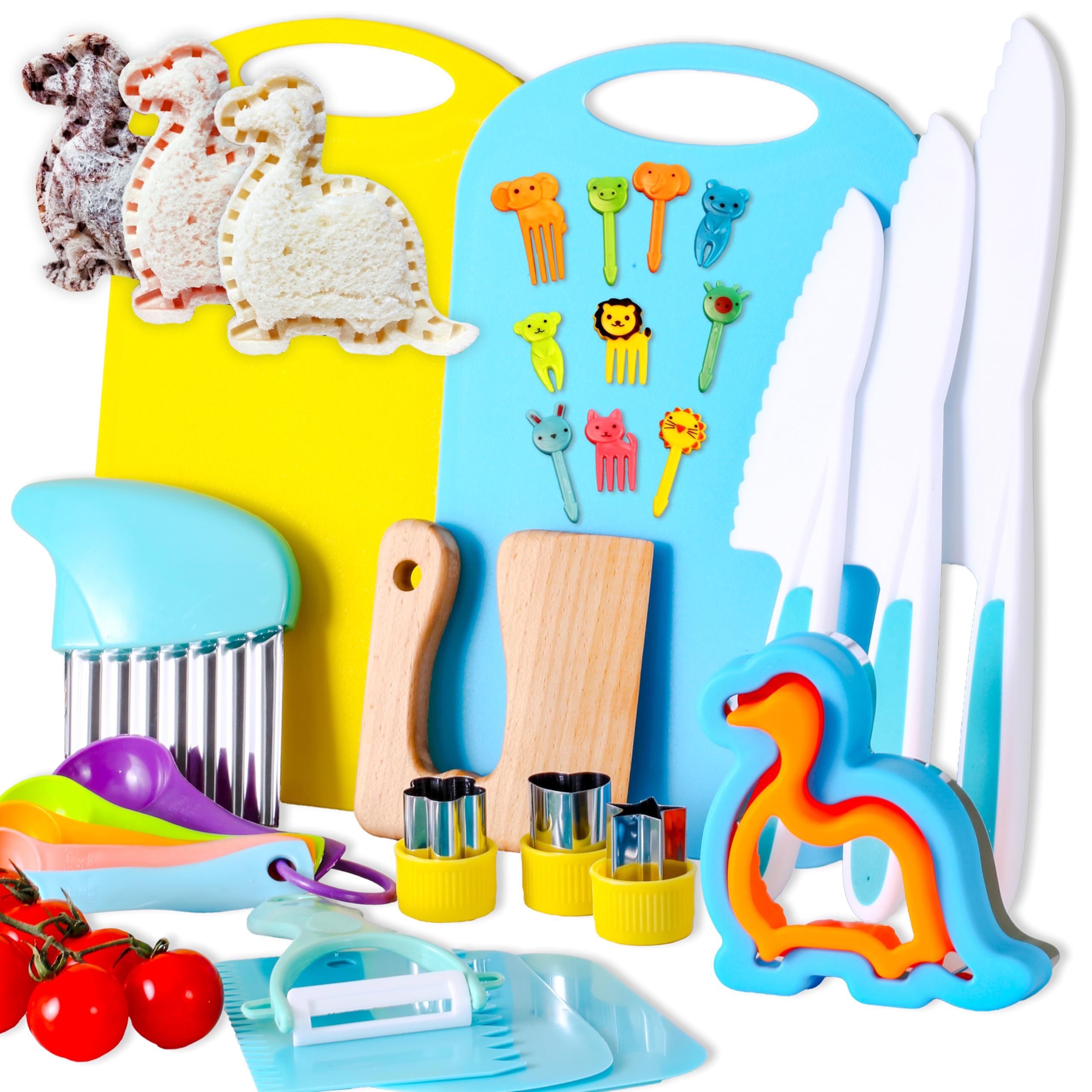 30-Piece Montessori Kids Cooking Set with Safe Knives & Crinkle Cutter - Real Cooking Utensils for Toddlers - Perfect for Early Learning, Kitchen Play & Family Cooking Activities
