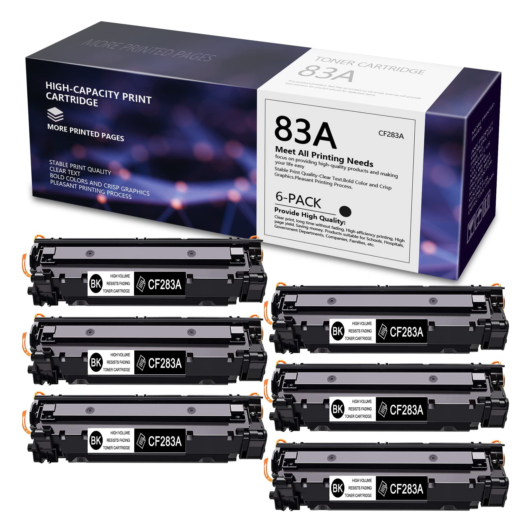 Viviansky 83A CF283A (6 Pack, Black) Compatible Toner Cartridge Replacement for HP M125r M125ra M125rnw M127fn M128fn M128fp M128fw M127fs M127fw M201n M201dw M225dn Printers - High Yield Printing for Office & Home Use