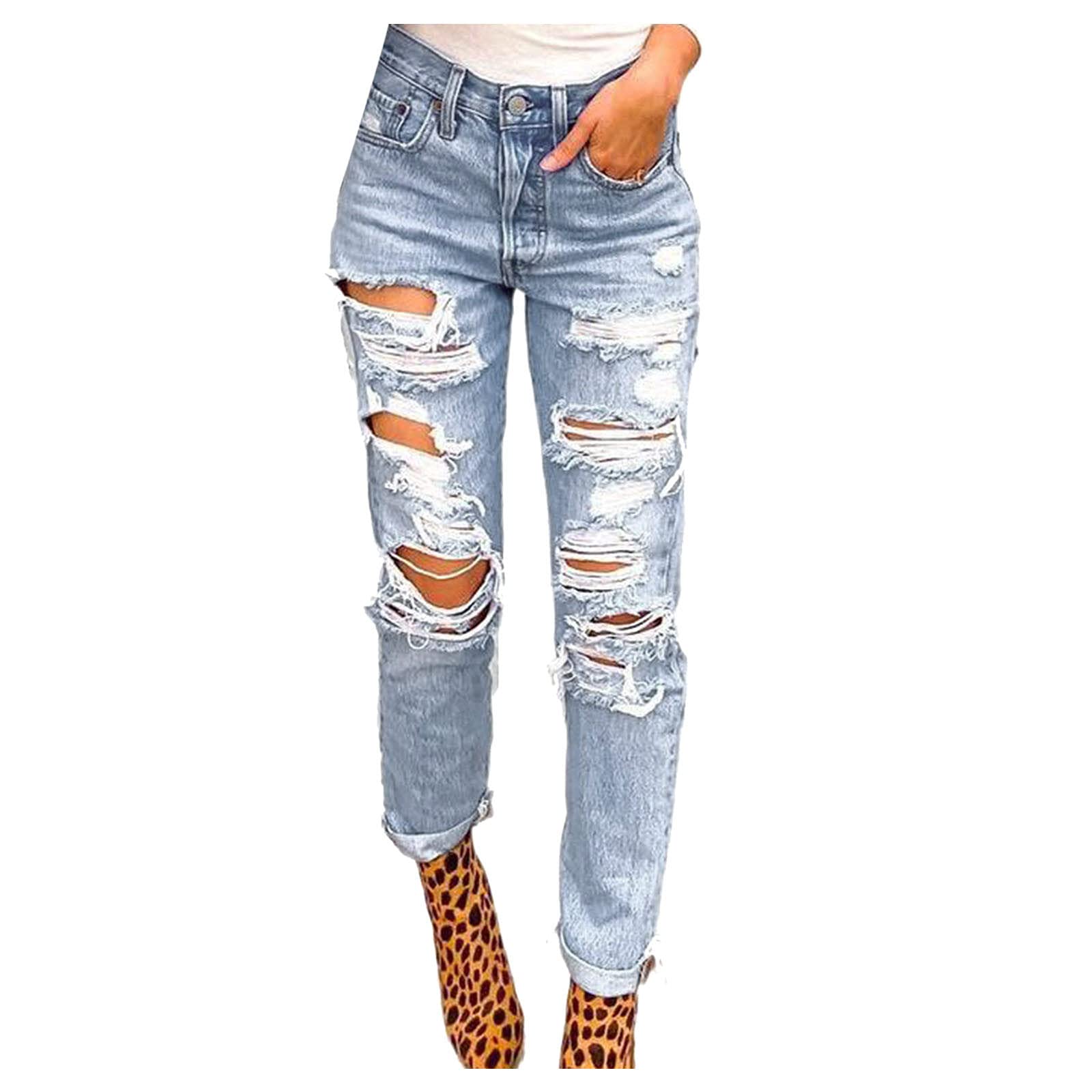 Distressed Skinny Jeans for Women - High Waisted Ripped Denim Pants with Relaxed Fit | Casual Wear, Street Style & Everyday Outfits