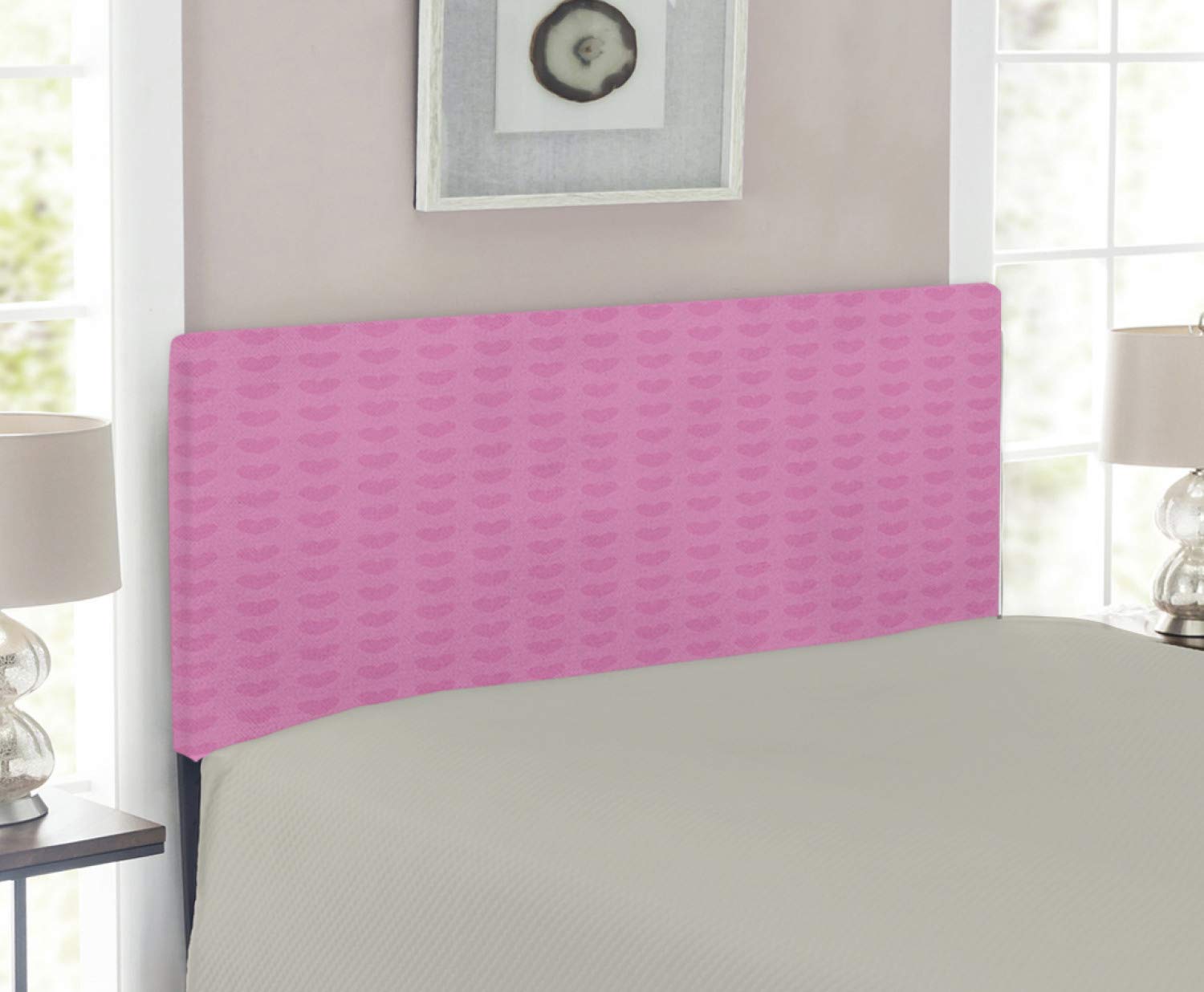 Ambesonne Pink Upholstered Headboard with Memory Foam - Twin Size Romantic Heart Pattern for Couples | Valentine's Day Decor, Bedroom Upgrade for Master & Guest Rooms
