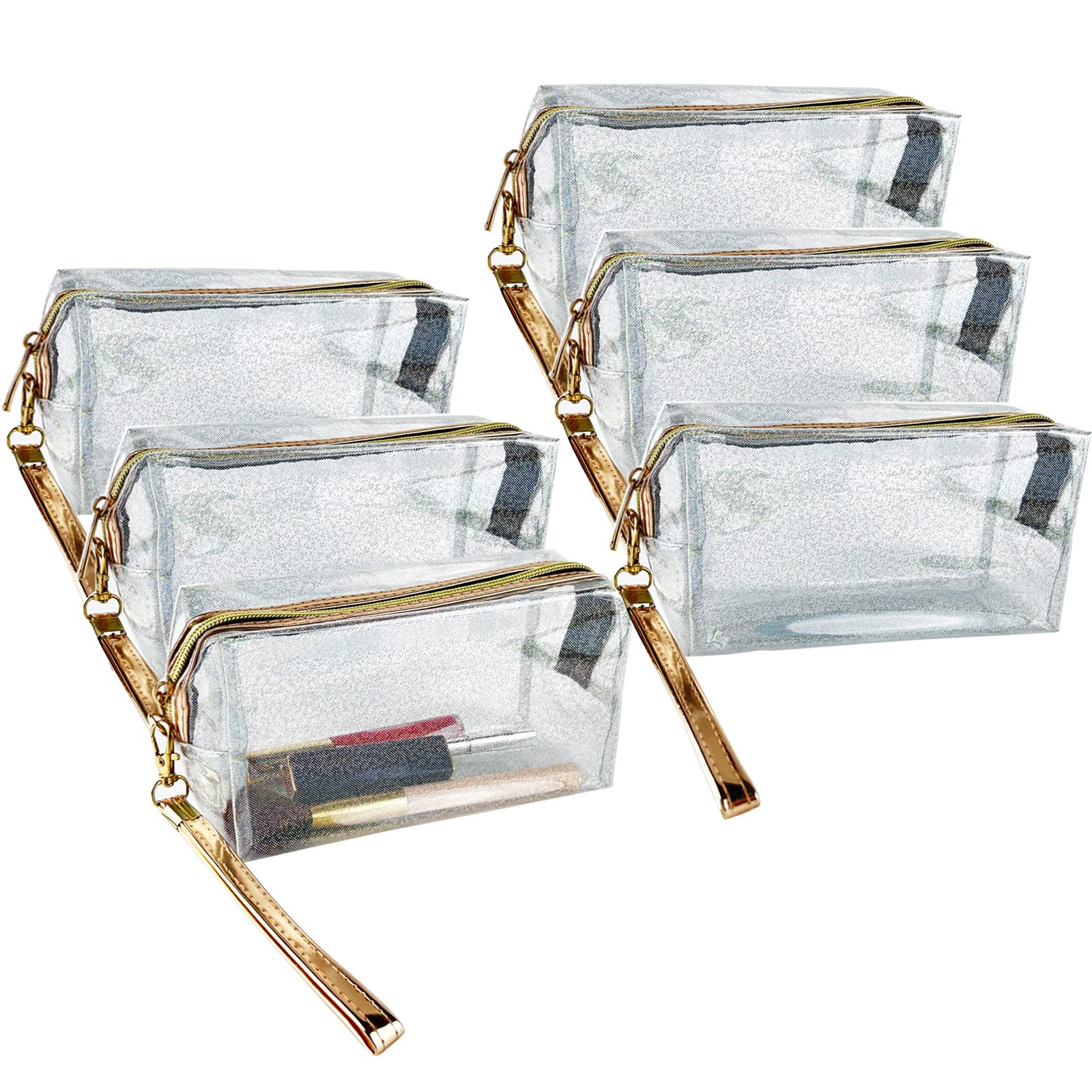 6Pcs Waterproof Cosmetic Bags PVC Transparent Zippered Toiletry Bag with Handle Strap - Portable Clear Makeup Pouch for Travel, Gym, Bathroom Organization & Daily Essentials Storage