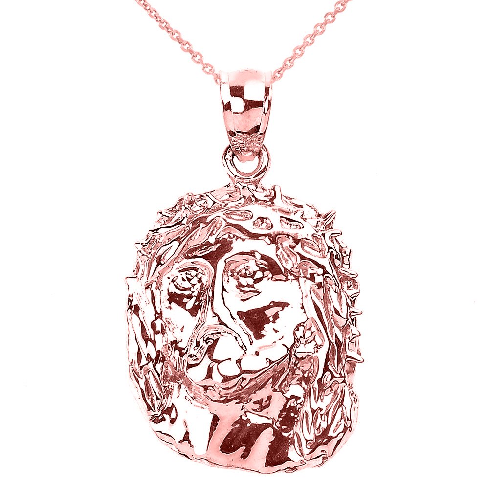 10K Rose Gold Jesus Face Pendant Necklace for Men & Women - Religious Jewelry Gift for Baptism, Confirmation & Everyday Faith Wear