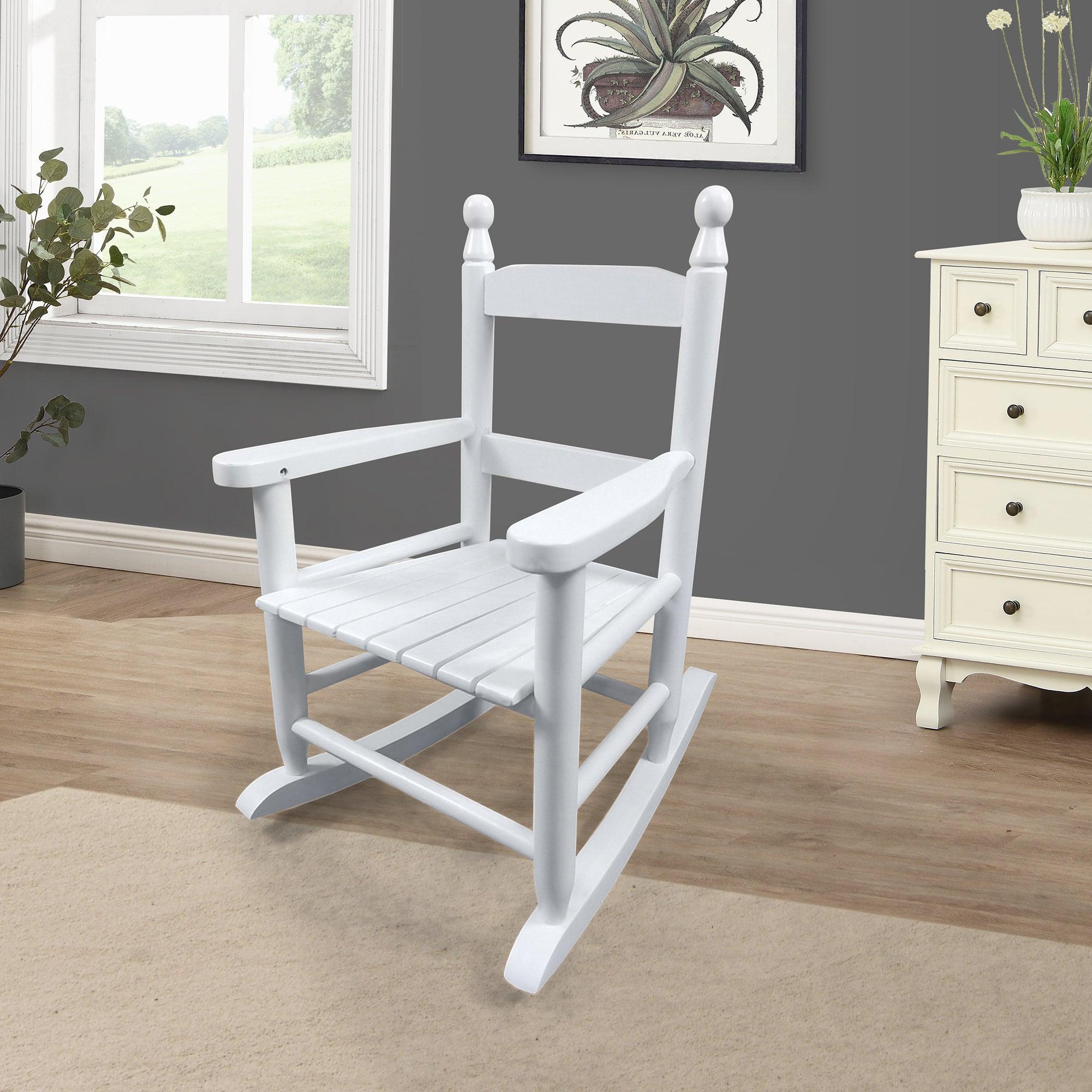 Kids Rocking Chair - White Indoor/Outdoor Durable Wooden Rocker for Children's Room, Nursery, Playroom, Garden & Patio