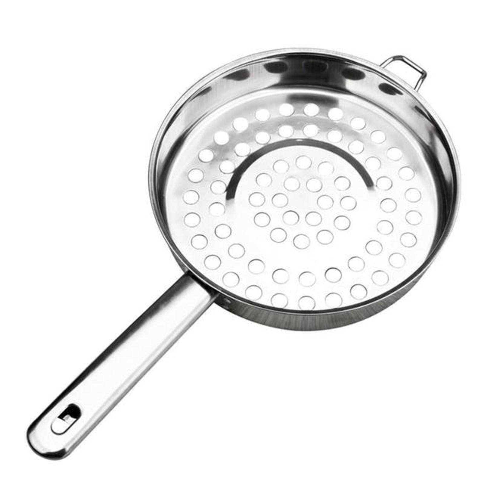 Stainless Steel Pasta Colander - Long Handle Kitchen Strainer for Cooking & Draining