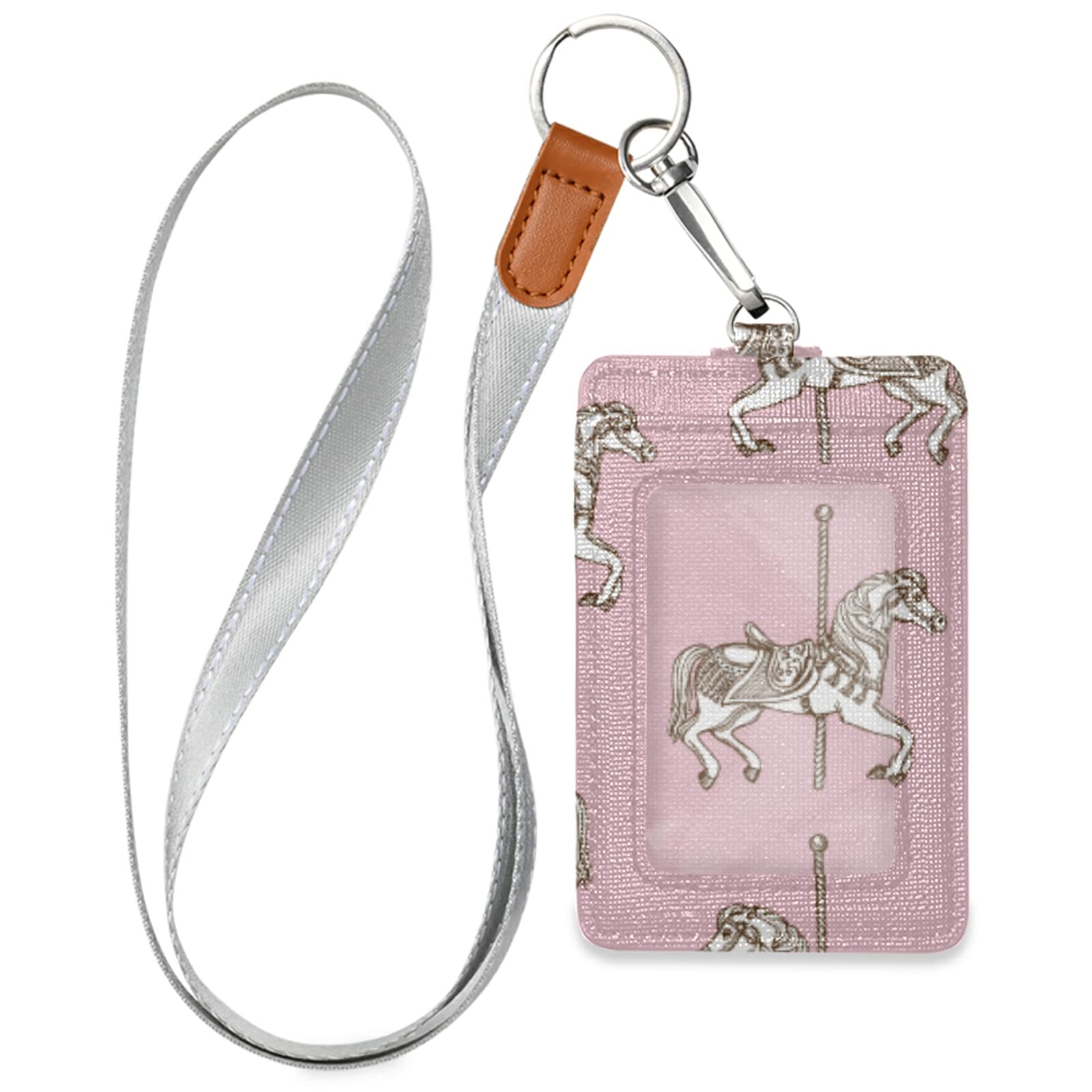 Vertical Leather ID Badge Holder with Lanyard - 2 Card Slots for Office & School Staff