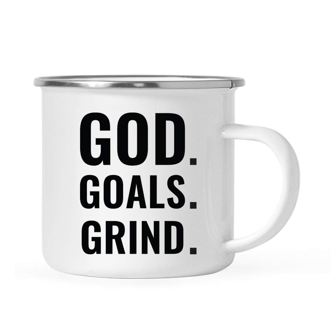 11oz Stainless Steel Campfire Coffee Mug - Motivational 'God. Goals. Grind' Design - Durable Enamel Camping Cup for Graduation Gifts (1-Pack) - Perfect for Outdoor Adventures, Hiking & Camping Trips