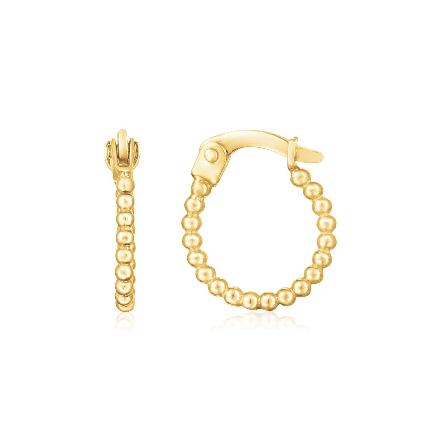 14K Yellow Gold Bead Hinged Hoop Earrings for Women - Classic Dainty Everyday Jewelry - Perfect for Work, Date Night & Special Occasions