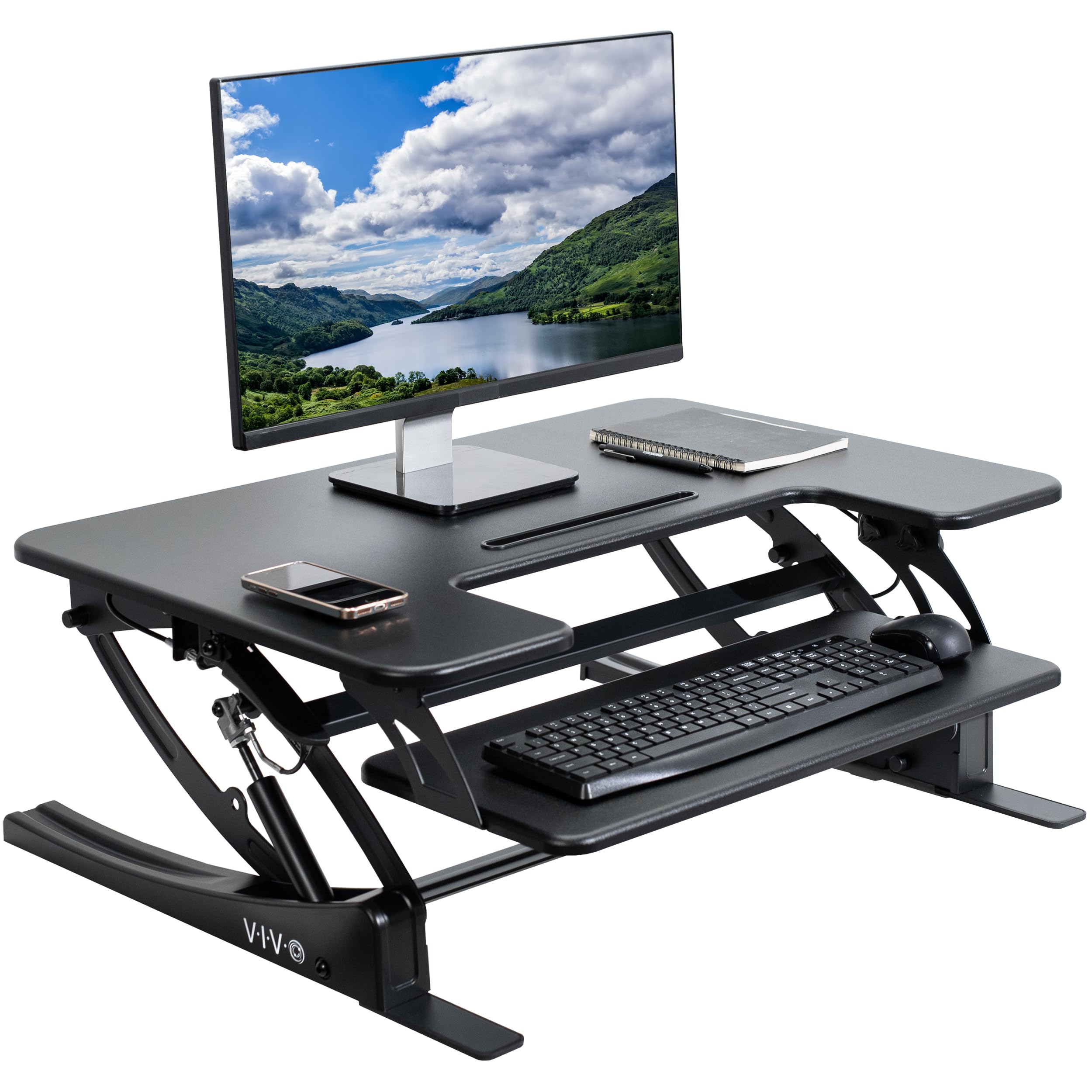 VIVO V Series 32 Inch Adjustable Height Stand Up Desk Converter - Quick Sit to Stand Dual Monitor Riser Workstation (Black, DESK-V000VS) for Home Office & Gaming Setup