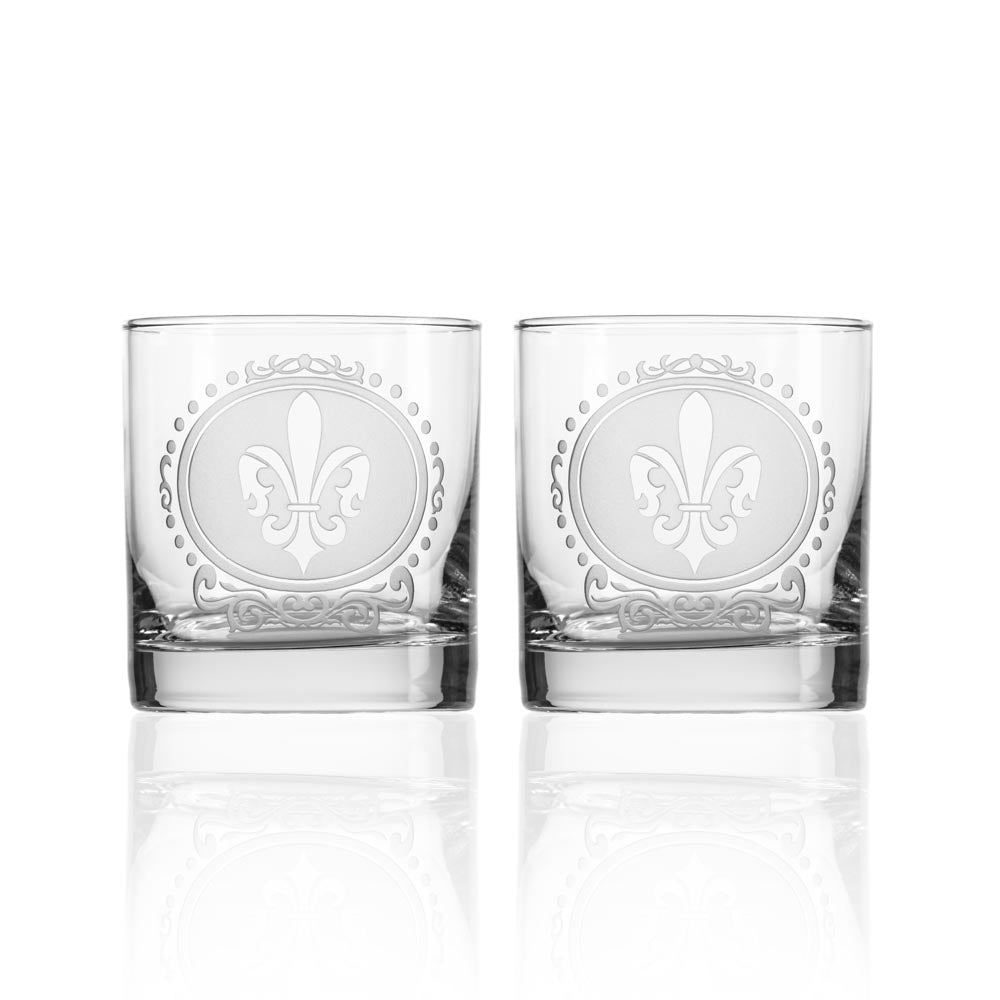 Premium 11oz Royal Fleur De Lis Whiskey Glasses Set of 2 - Elegant Crystal Clear Old Fashioned Drinking Glasses for Bourbon, Scotch & Cocktails - Perfect for Home Bar, Gifts & Entertaining