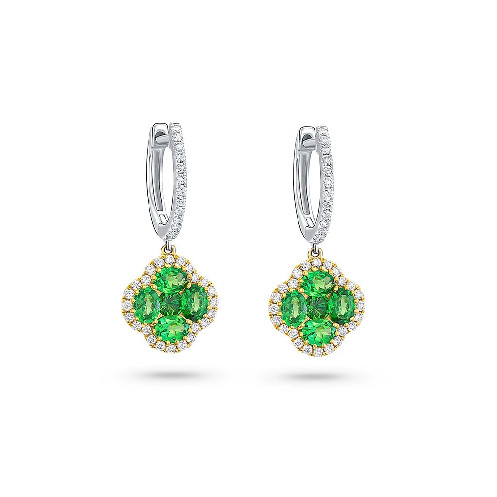 18K White Gold Diamond & Garnet Quatrefoil Flower Stud Earrings for Women - Elegant Jewelry Gift for Wedding, Anniversary & Special Occasions