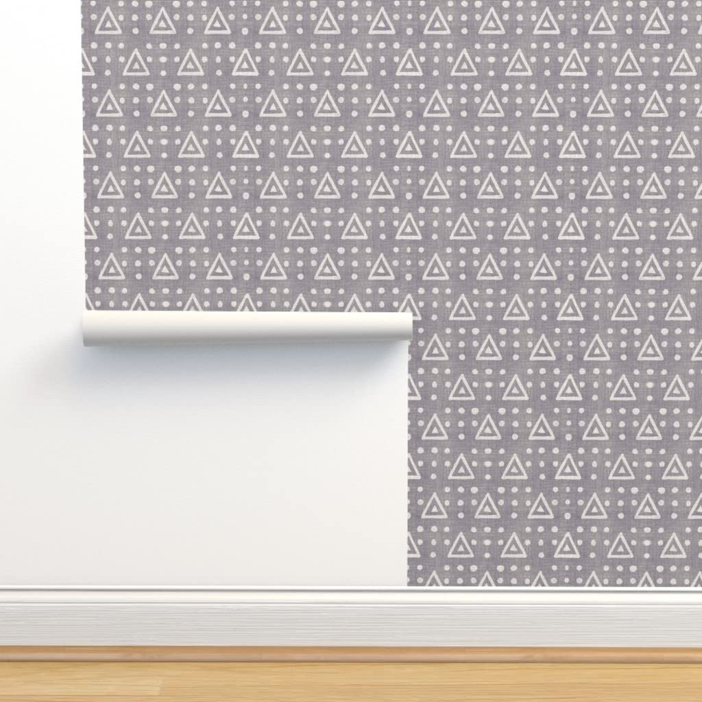 Peel and Stick Wallpaper 12ft x 2ft - Gray Geometric Boho Tribal Design with Dots & Triangles | Removable Self-Adhesive Wallpaper for Bedroom, Living Room, Nursery & Office Decor | Spoonflower