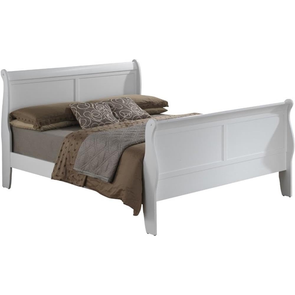 Glory Furniture Louis Phillipe Queen Sleigh Bed - White Upholstered Bed Frame with Wooden Accents | Perfect for Master Bedroom & Guest Room Decor