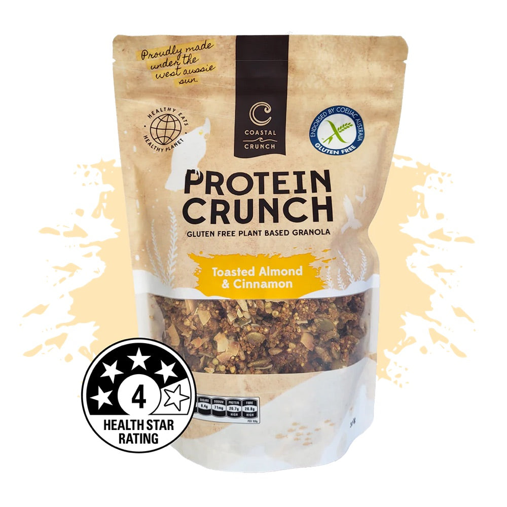 Coastal Crunch Protein Granola - Toasted Almond & Cinnamon Flavor - 320g High Protein Breakfast Cereal - Perfect for Healthy Snacking, Post-Workout Fuel & On-the-Go Energy Boost
