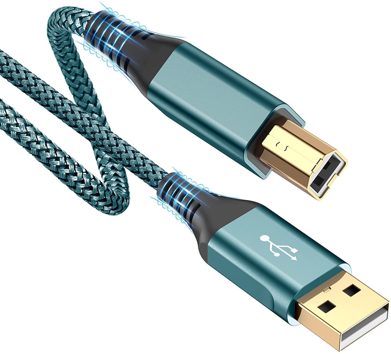 15ft USB 2.0 Printer Cable - High Speed USB A Male to B Male Scanner Cord for HP, Canon, Dell, Epson, Lexmark, Xerox, Samsung Printers - Durable Green Cable for Home & Office Use