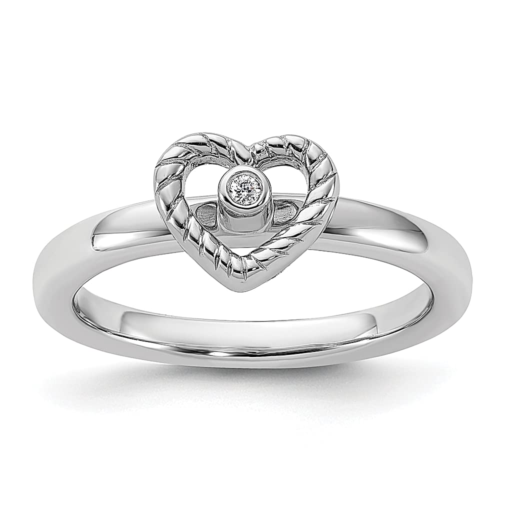 925 Sterling Silver Heart Diamond Band Ring for Women - Stackable Love Ring, Dainty & Elegant Fine Jewelry Gift for Her - Perfect for Anniversaries, Valentine's Day & Everyday Wear