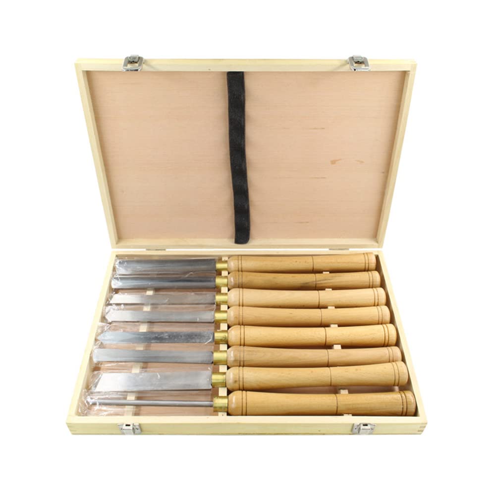 8PCs Wood Carving Chisel Set - High Speed Steel Lathe Tools with Wooden Handle for Woodturning & DIY Projects - Perfect for Bowl Making, Furniture Repair and Wood Crafting