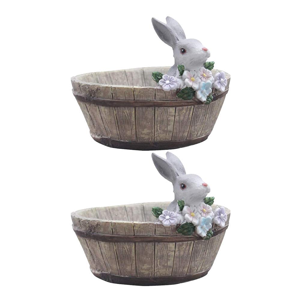 Premium NICETOW Succulent Planter Pots - 2 Pack Resin Flower Pots with Artificial Plants for Bonsai, Fairy Garden & Home Decor - Perfect for Indoor/Outdoor Decor, Office Desk & Gift Ideas