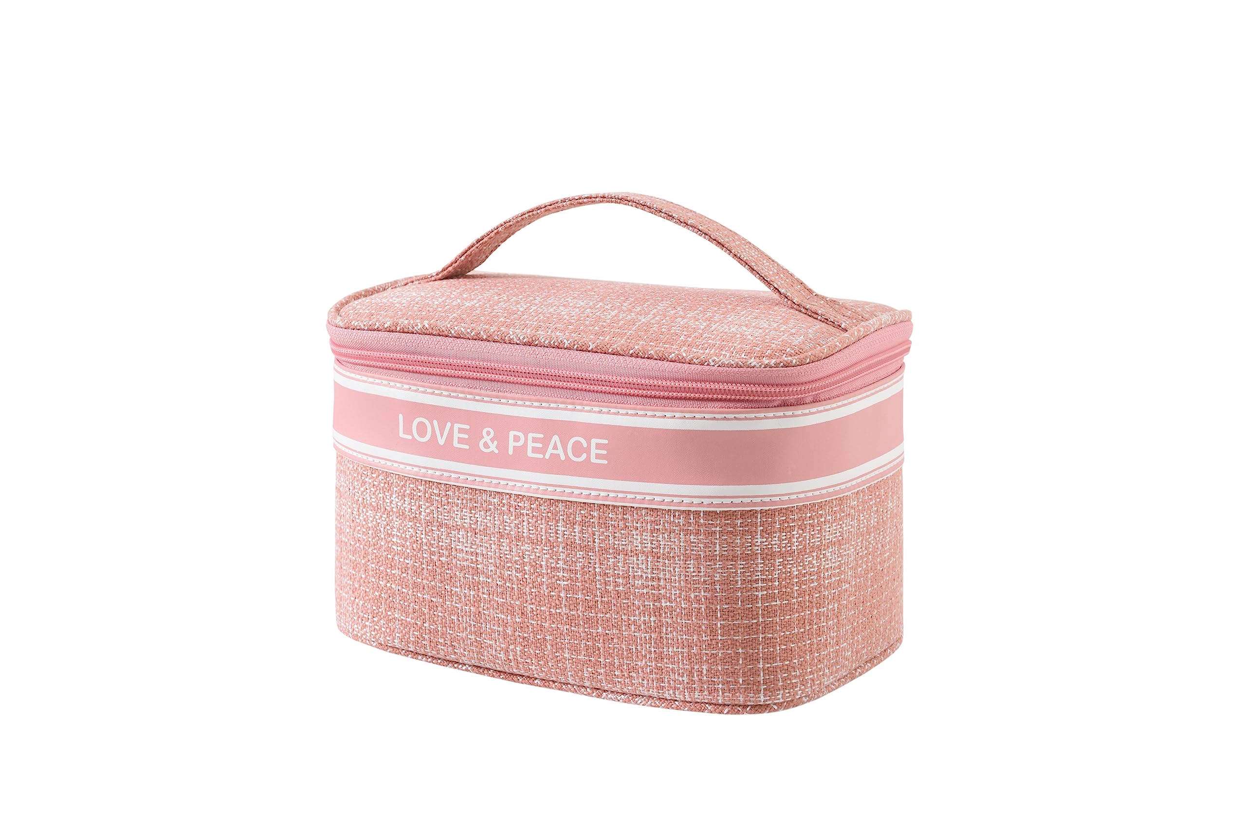 Large Capacity Makeup Bag Organizer for Women | Travel Cosmetic Bag with Zipper & Handle | Portable Toiletry Pouch for Daily Use & Vacation | Pink Beauty Case (Perfect for Gym, Work, Weekend Getaways & Airplane Travel)