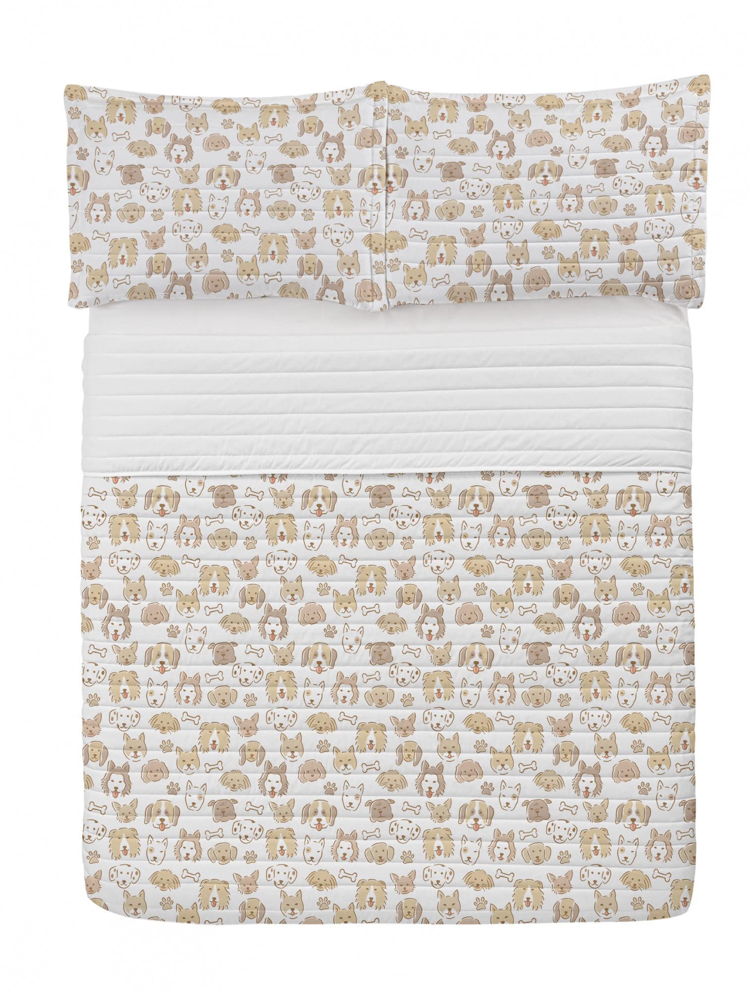 Ambesonne Puppy Microfiber Bedspread Set - King Size Soft Comforter with Pillow Shams, Pastel Brown & White Dog Bone Pattern, Beige Animal Print Bedding | Cozy Dog-Themed Bedroom Decor for Pet Lovers