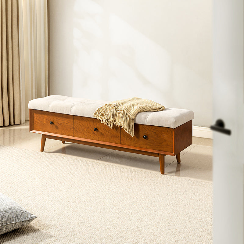 Cherry Wood Upholstered Flip Top Storage Bench with Cushion - Stylish Ottoman for Entryway, Living Room & Bedroom Storage