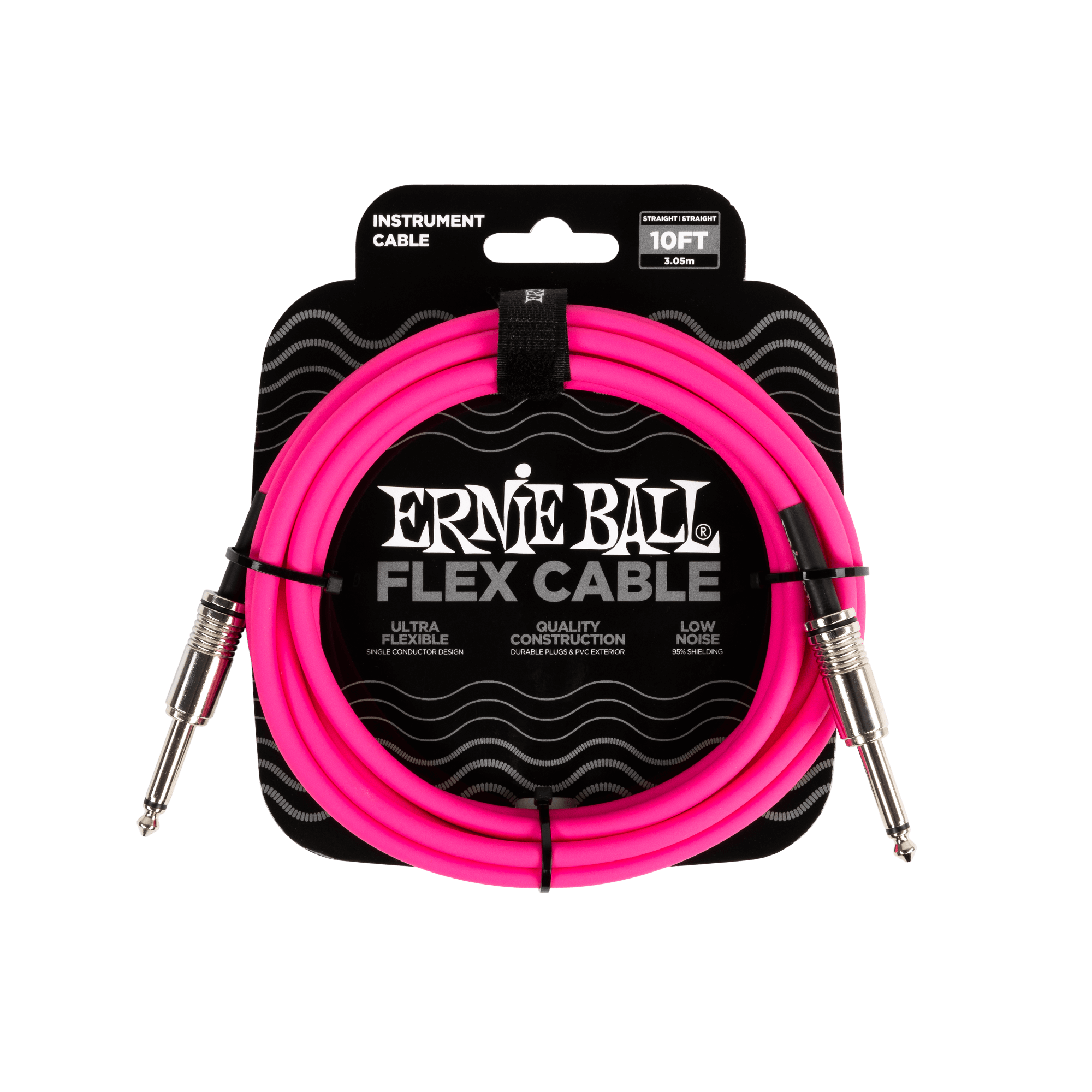 Ernie Ball 10Ft Pink Flex Instrument Cable - Straight to Straight Connector for Guitar, Bass & Keyboards | Durable & High-Quality Audio Cable for Live Performances & Studio Recording