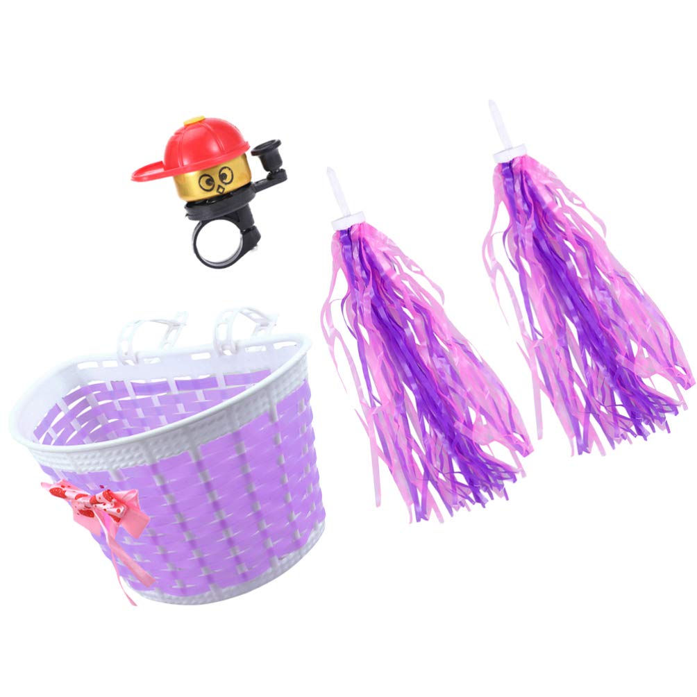 BESPORTBLE 4Pcs Kids Bike Handlebar Basket Set with Bell & Streamers - Purple Bicycle Decor Accessories for Children | Perfect for Birthday Gifts & Outdoor Cycling Fun