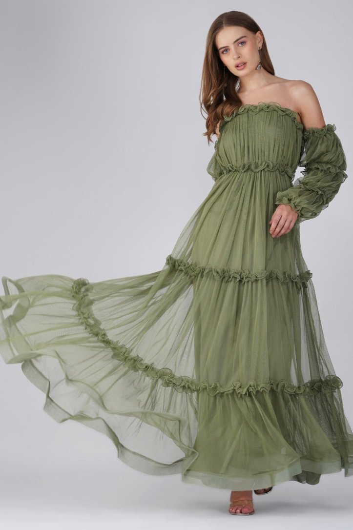 Emmeline Soft Olive Maxi Dress - Flowy Long Summer Dress for Women, Beach Wedding, Vacation & Casual Wear