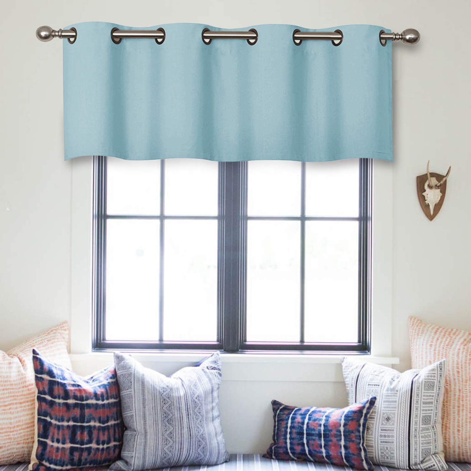 MRTREES Blackout Short Valance Curtains - 52x16 Inch Grommet Kitchen Window Treatment - Room Darkening Tier Curtain Panel for Living Room, Bathroom, Bedroom (Sky Blue) - Perfect for Small Windows & Light Control