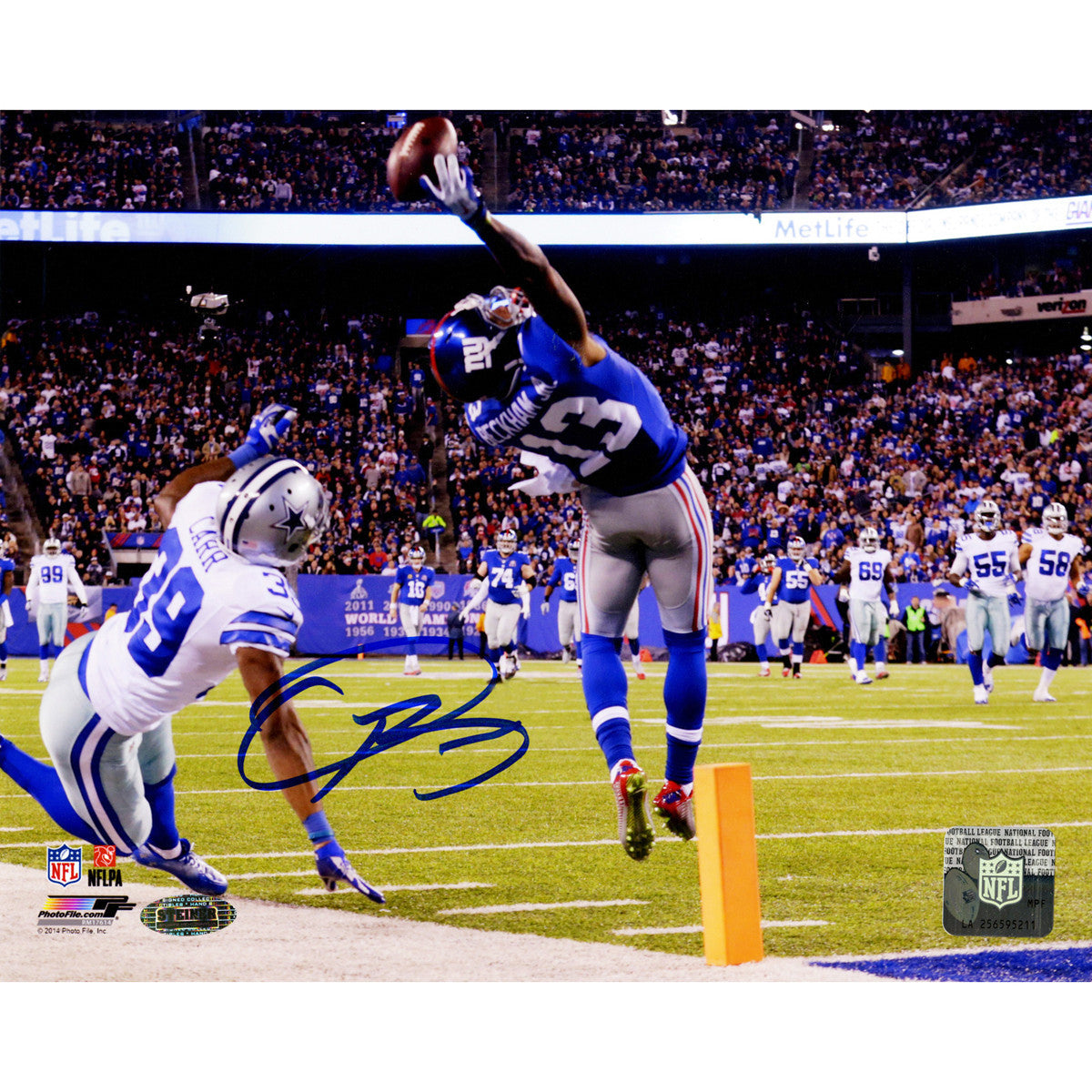 Odell Beckham Jr Signed One-Handed Touchdown Catch 8x10 Photo - Authentic NFL Memorabilia for Fans & Collectors - Perfect for Man Cave, Sports Bar, or Gift for Football Enthusiasts