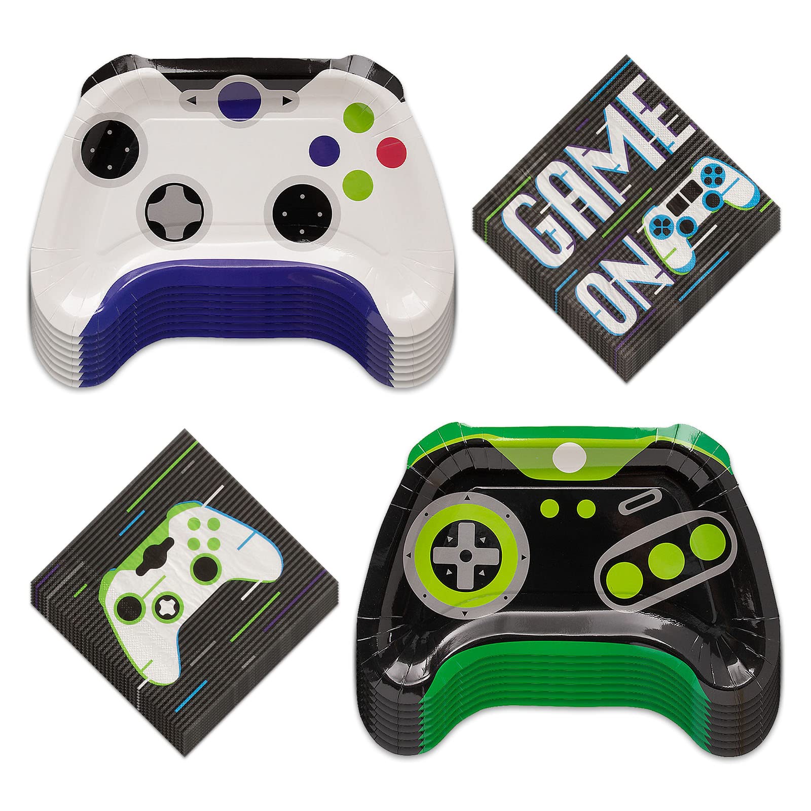 Best Video Game Party Supplies - Controller Shaped Paper Plates & Napkins Set for 16 Guests - Perfect for Gaming Birthday Parties & Themed Events