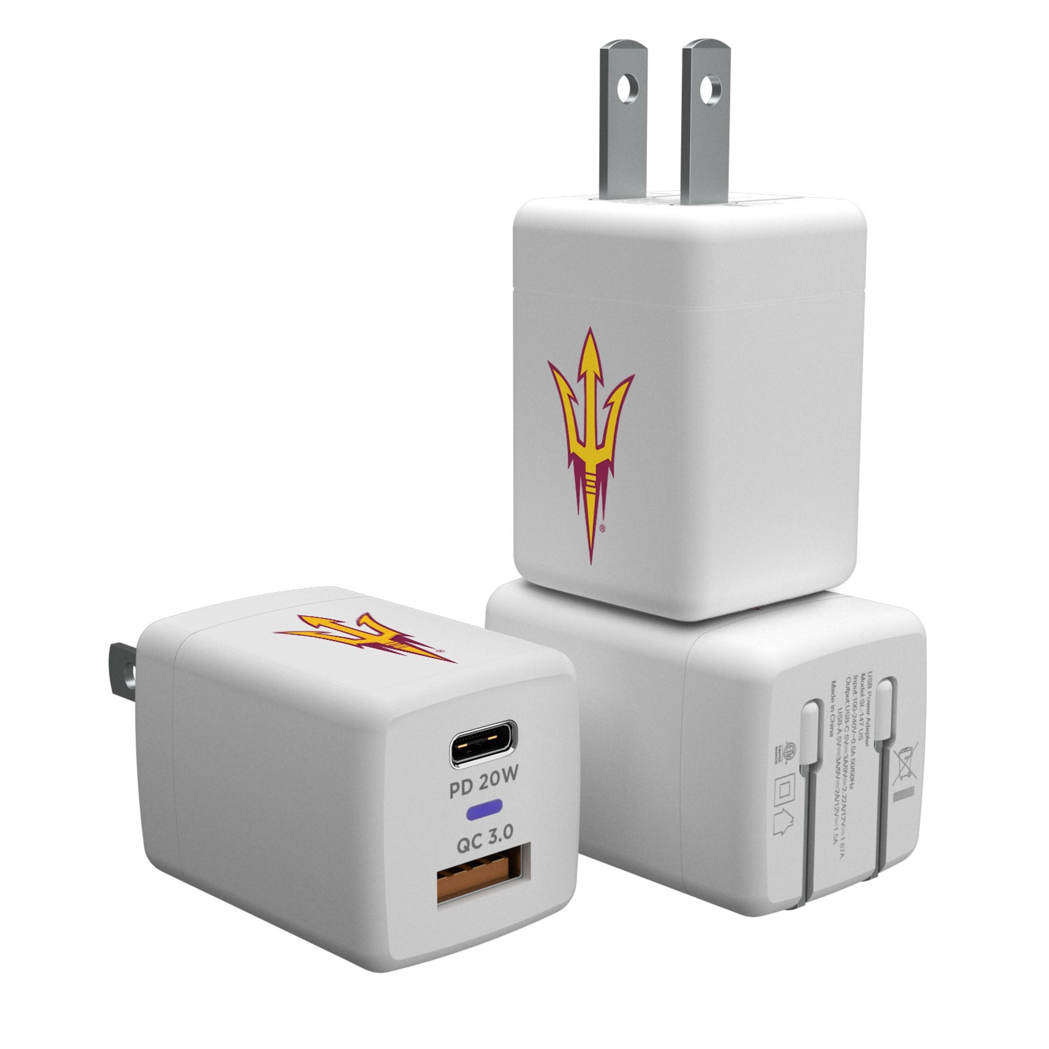 Arizona State University Sun Devils Insignia USB A/C Charger - Fast Charging Cable for iPhone Android Devices - Perfect for Dorms, Travel & Game Day Accessories