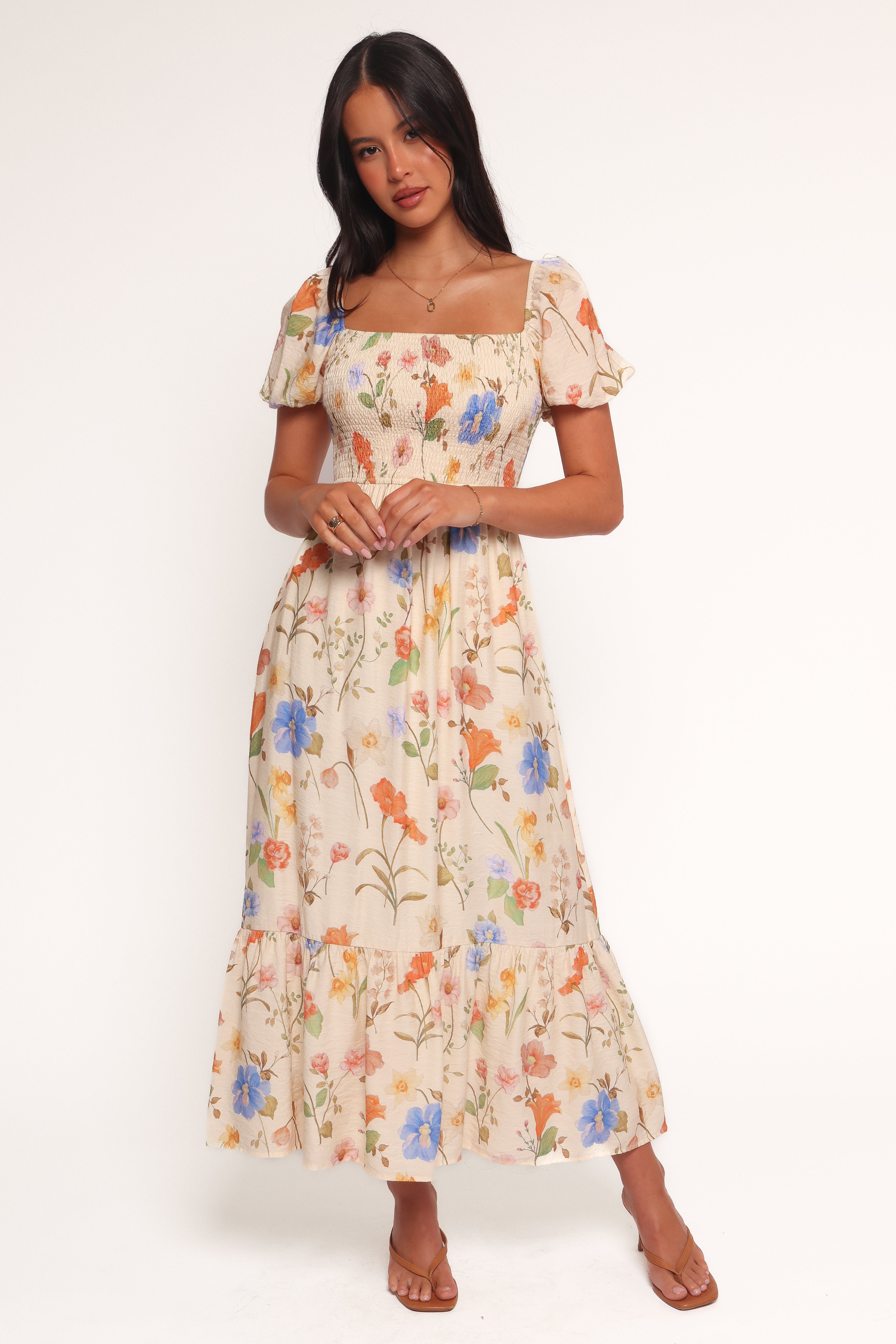 Elegant Cecelia Floral Puff Sleeve Maxi Dress for Women - Perfect for Summer Weddings, Beach Vacations & Boho Chic Outfits