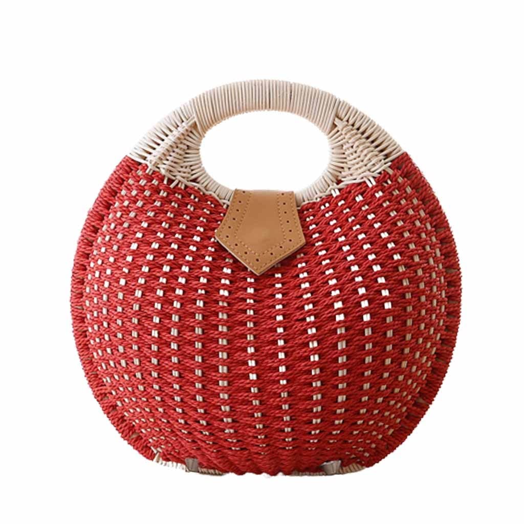 Stylish Woven Straw Handbag for Women - Fashionable Rattan Shell Beach Bag - Summer Casual Tote - Perfect for Vacation, Picnic & Outdoor Activities (Red)