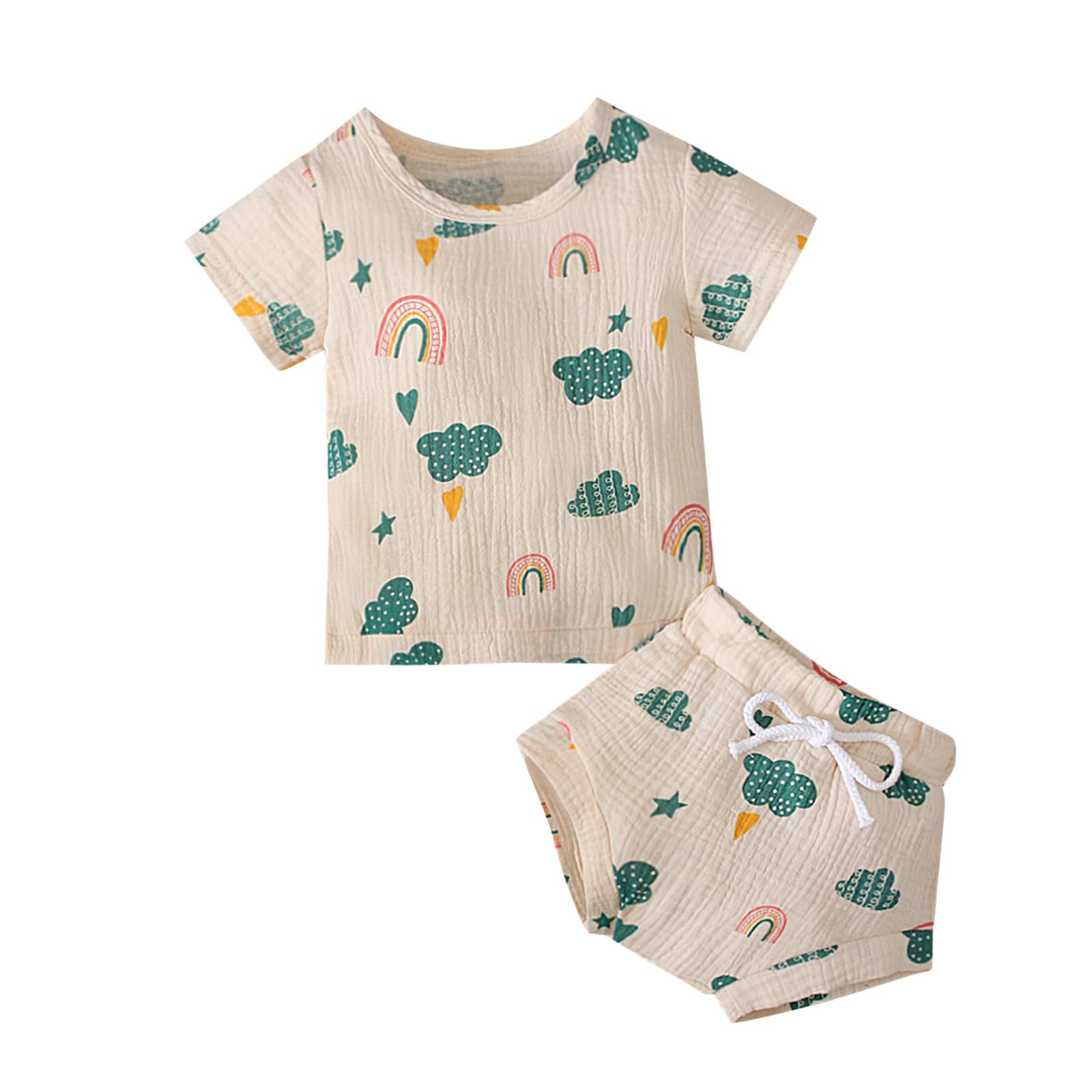 **Toddler Girls & Boys Summer Outfits - Short Sleeve Print T-Shirt & Casual Shorts Set - Red & White Skirt for Playtime, Beach & Outdoor Activities**
