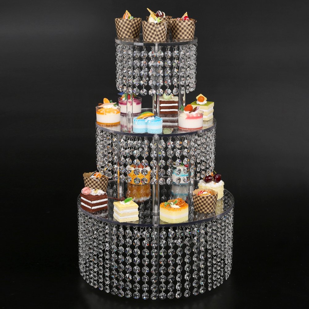 3-Tier Genuine Crystal Cupcake Stand for Baby Shower, Birthday Party, Bridal Shower & Wedding - High Clarity Buffet Display for Desserts, Cakes & Treats - Perfect for Party Decorations, Wedding Receptions & Special Events