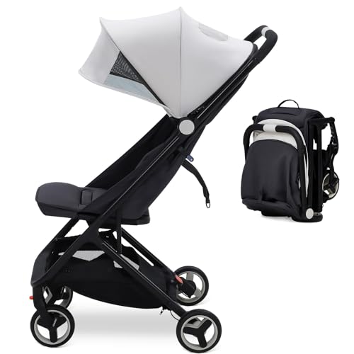 Babevy Lightweight Baby Stroller - Compact Umbrella Stroller with Adjustable Canopy, Footrest & Reclining Backrest | One-Hand Fold Travel Stroller for Newborns & Infants | Airplane Friendly & Perfect for Shopping, Travel & Daily Use (Grey)