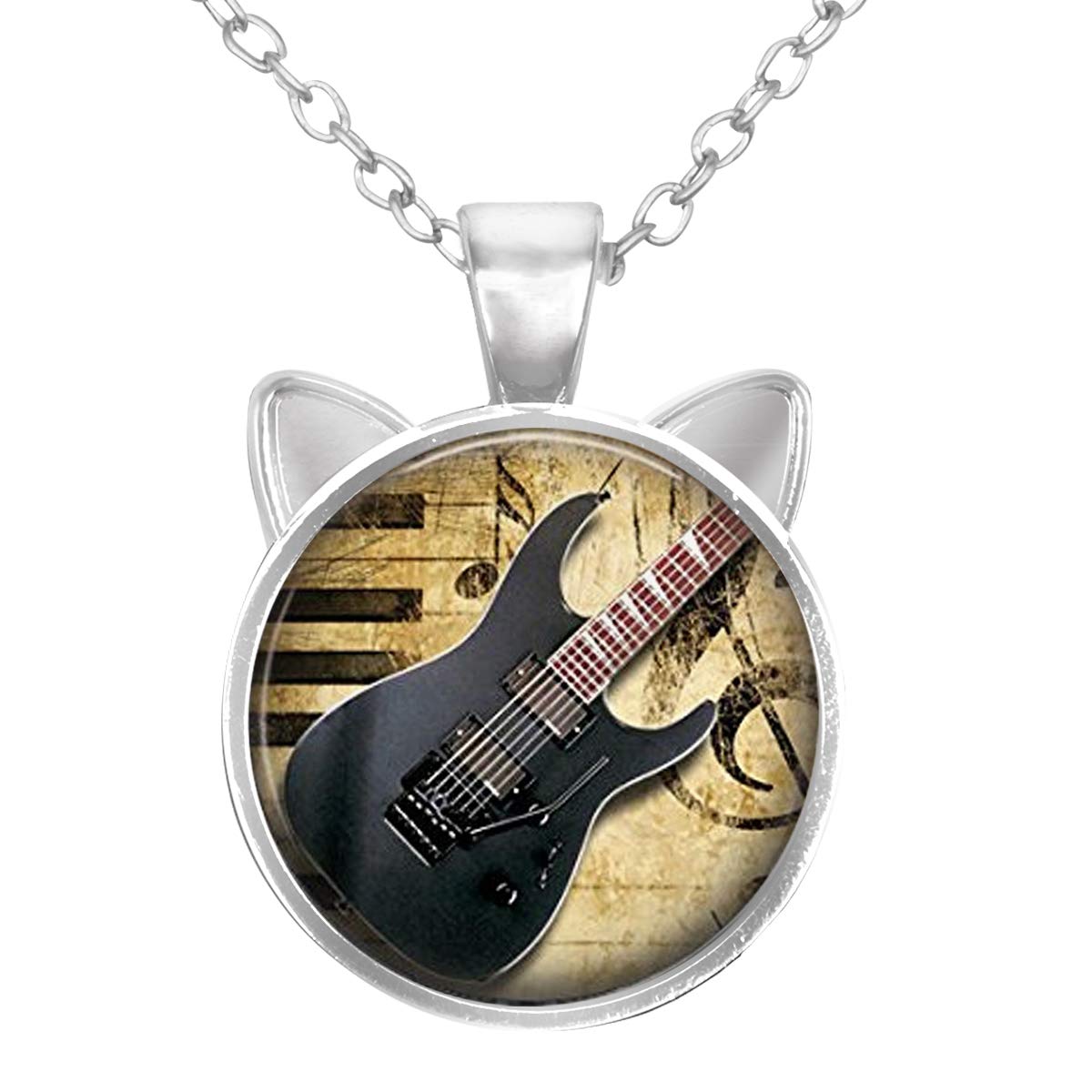 LooPoP Cat Pendant Necklace for Women & Kids - Free Charm Chain Included - Electric Guitar Musical Jewelry Gift - Perfect for Birthday, Christmas & Music Lovers